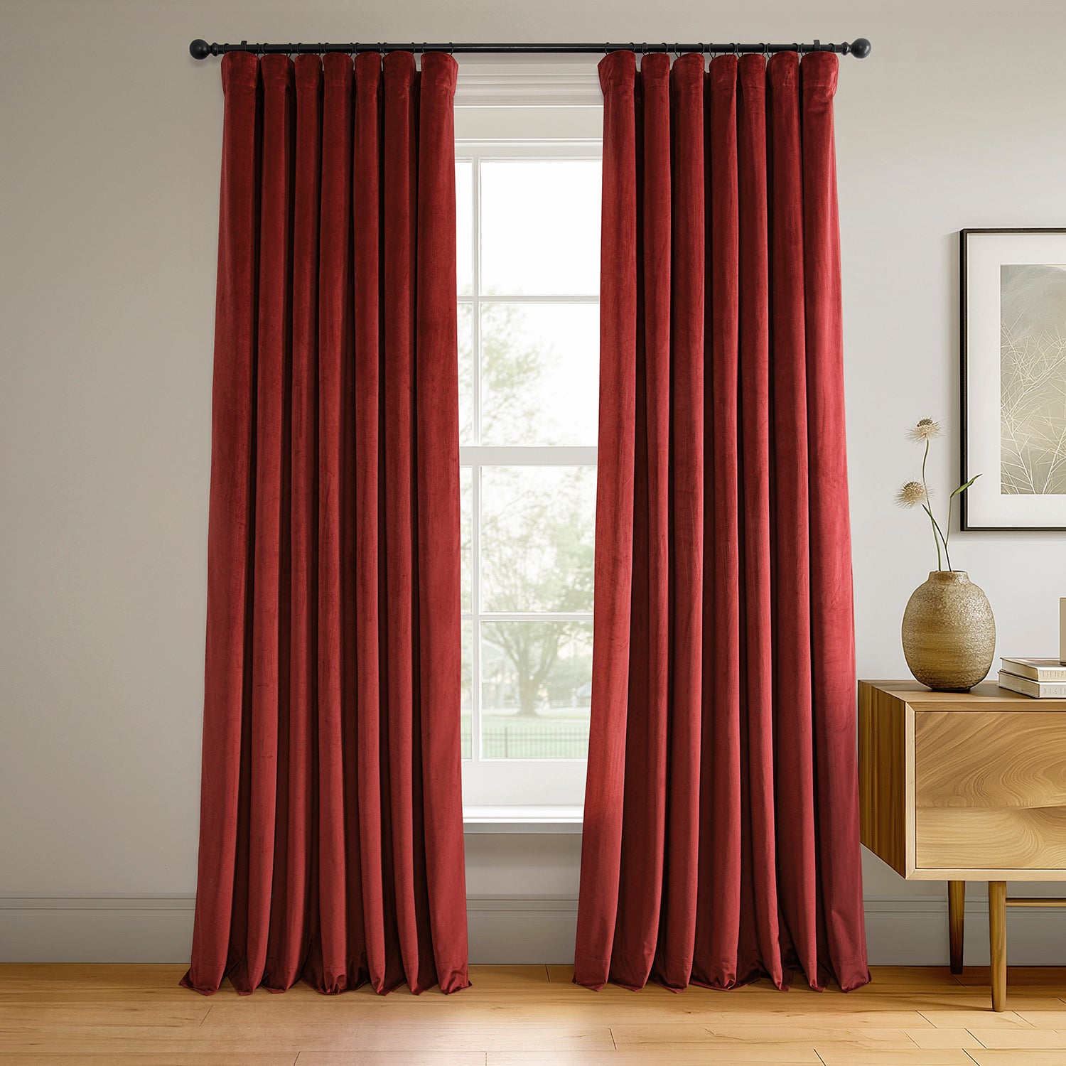 Luxury Crimson Rust Signature Velvet Blackout Curtains for Bedroom - Thermal Insulated, Noise Reducing, Room Darkening Drapes for Home Decor & Sleep Comfort