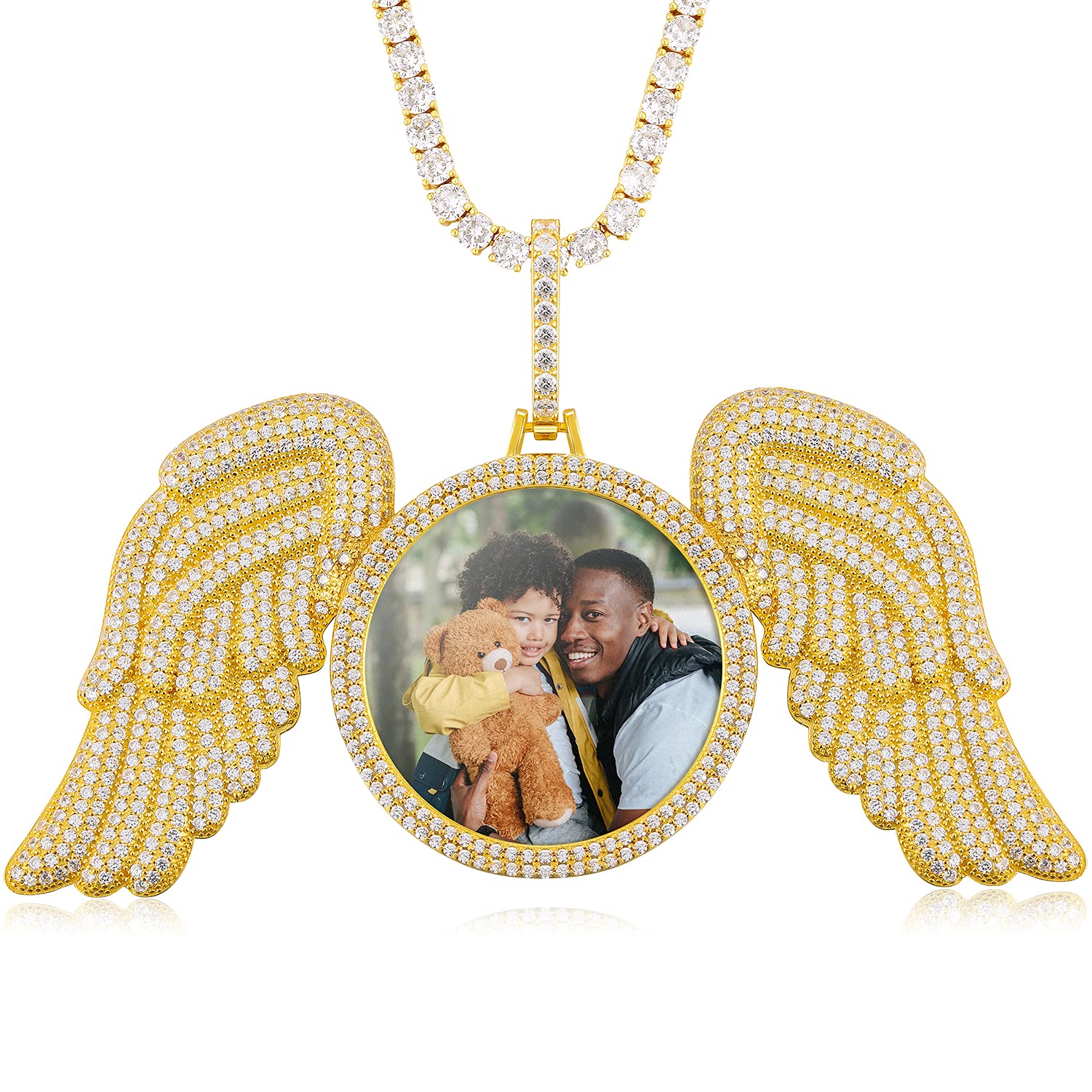 925 Sterling Silver Angel Wings Photo Necklace - Custom Personalized Picture Pendant for Men & Women - Memorial Keepsake Jewelry - Perfect Birthday Gift for Loved Ones (Great for Anniversaries, Memorials & Special Occasions)