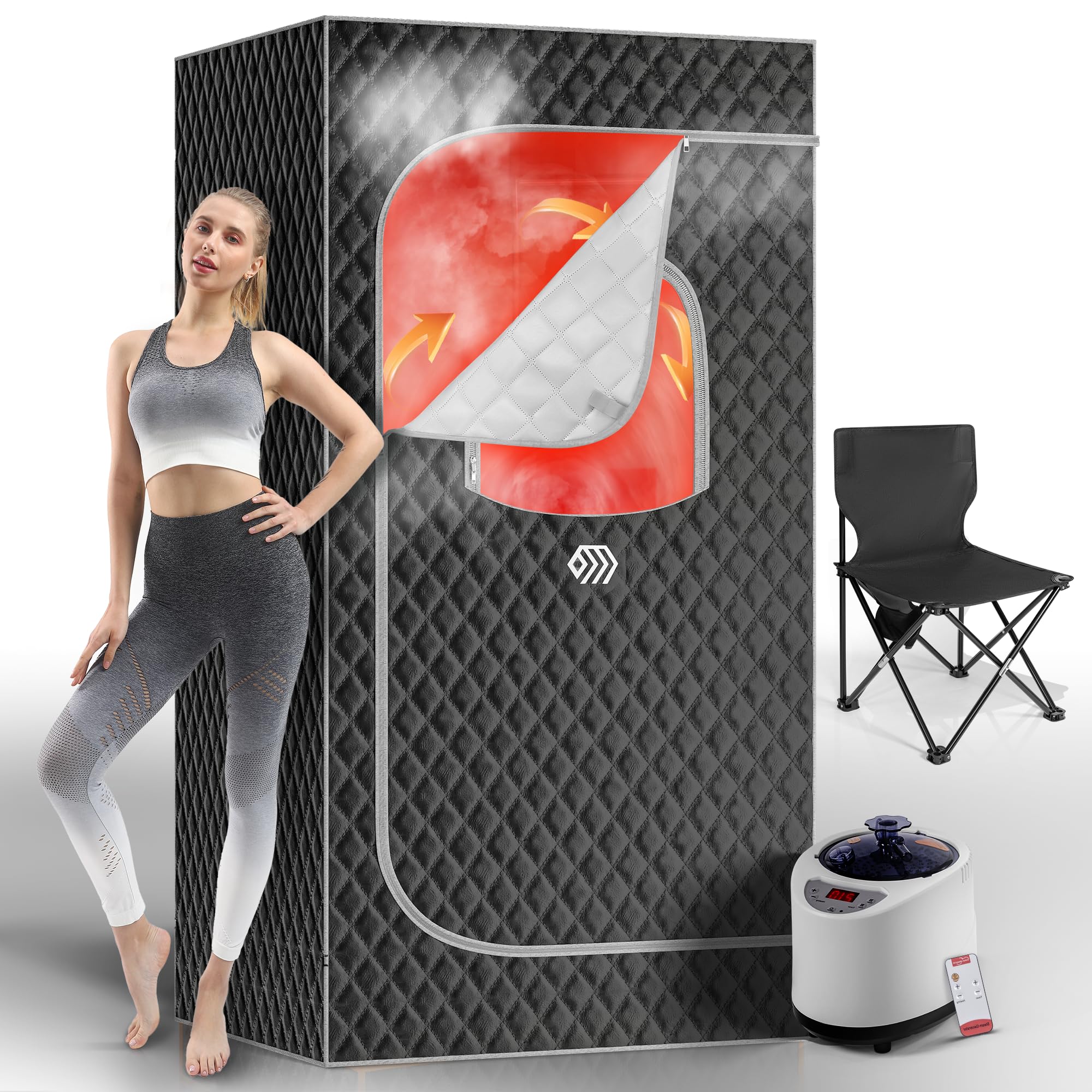 Portable Sauna Tent for Home - Personal Steam Sauna with Remote Control, Folding Chair & Mat | Detox & Relaxation | Home Spa, Gym Recovery & Stress Relief (Gray)