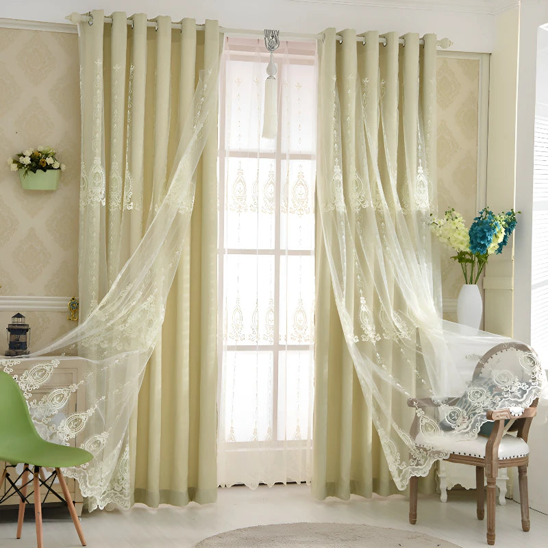 Kiara Two Layer Floral Blackout Curtains for Bedroom - Custom Size, Light Blocking & Noise Reducing Window Treatments for Nursery, Living Room & Home Decor