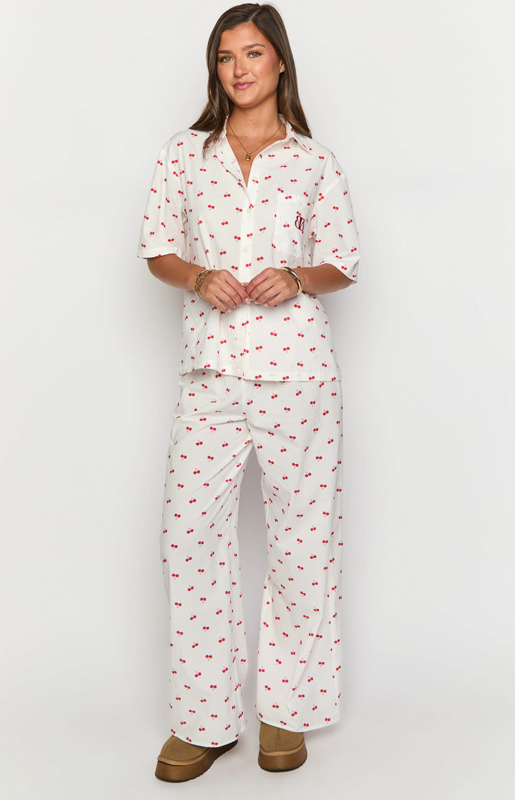 Alexea Women's Cherry Print Pajama Shirt - Soft Cotton Sleepwear for Women - Perfect for Nighttime Relaxation & Lounging at Home