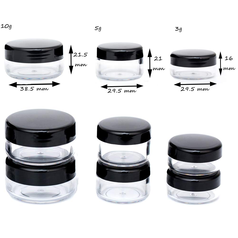 ZEJIA 100-Pack 10g Refillable Black Plastic Sample Jars with Lids - Small Empty Cosmetic Containers for Makeup, Skincare, Travel & DIY Beauty Products