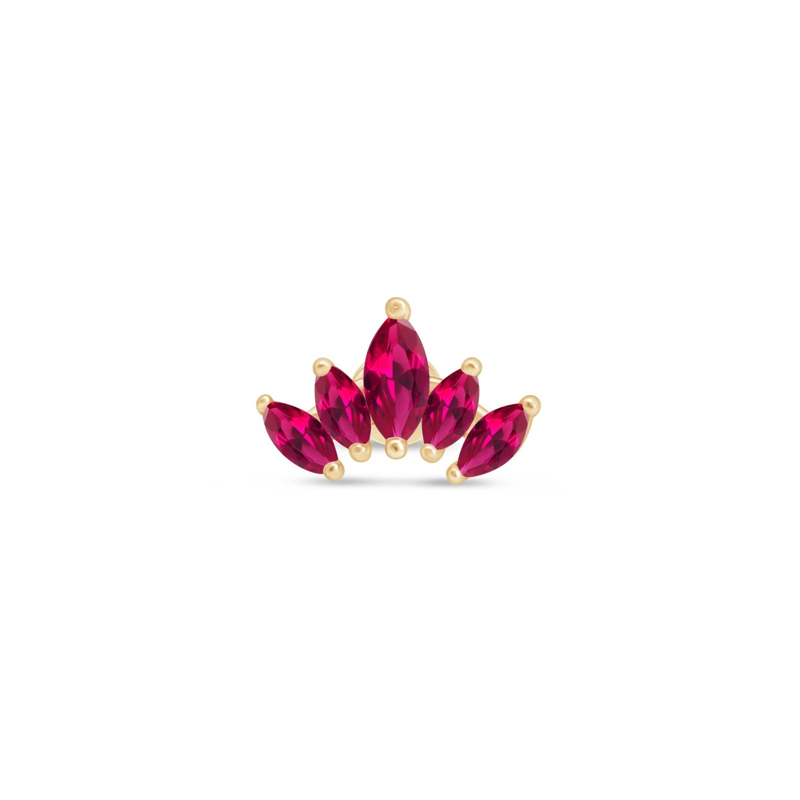 14K Yellow Gold Marquise Cut Ruby Lotus Stud Earrings - Five Petal Flower Design, Flat Back for Comfort - Perfect for Weddings, Parties & Everyday Elegance