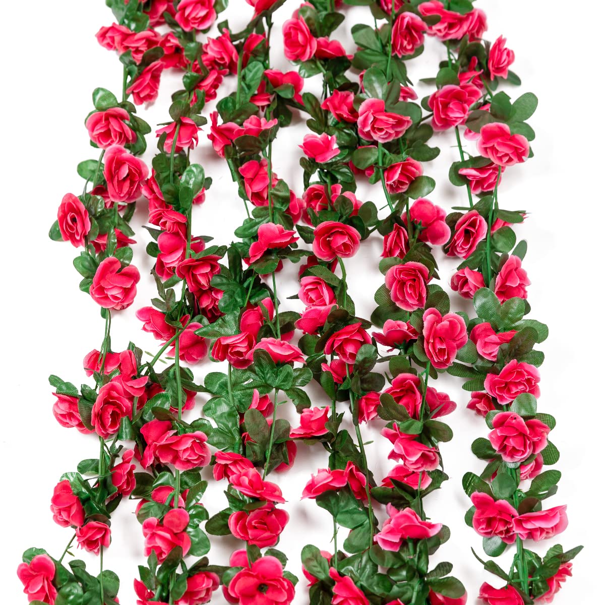 Garisey 6 Pack 48FT Artificial Rose Vine Garland - Fake Flower Hanging Decor for Wedding Arch, Party, Home & Hotel Decoration (Rose Red) - Perfect for Indoor/Outdoor Events, Garden & Wall Decor