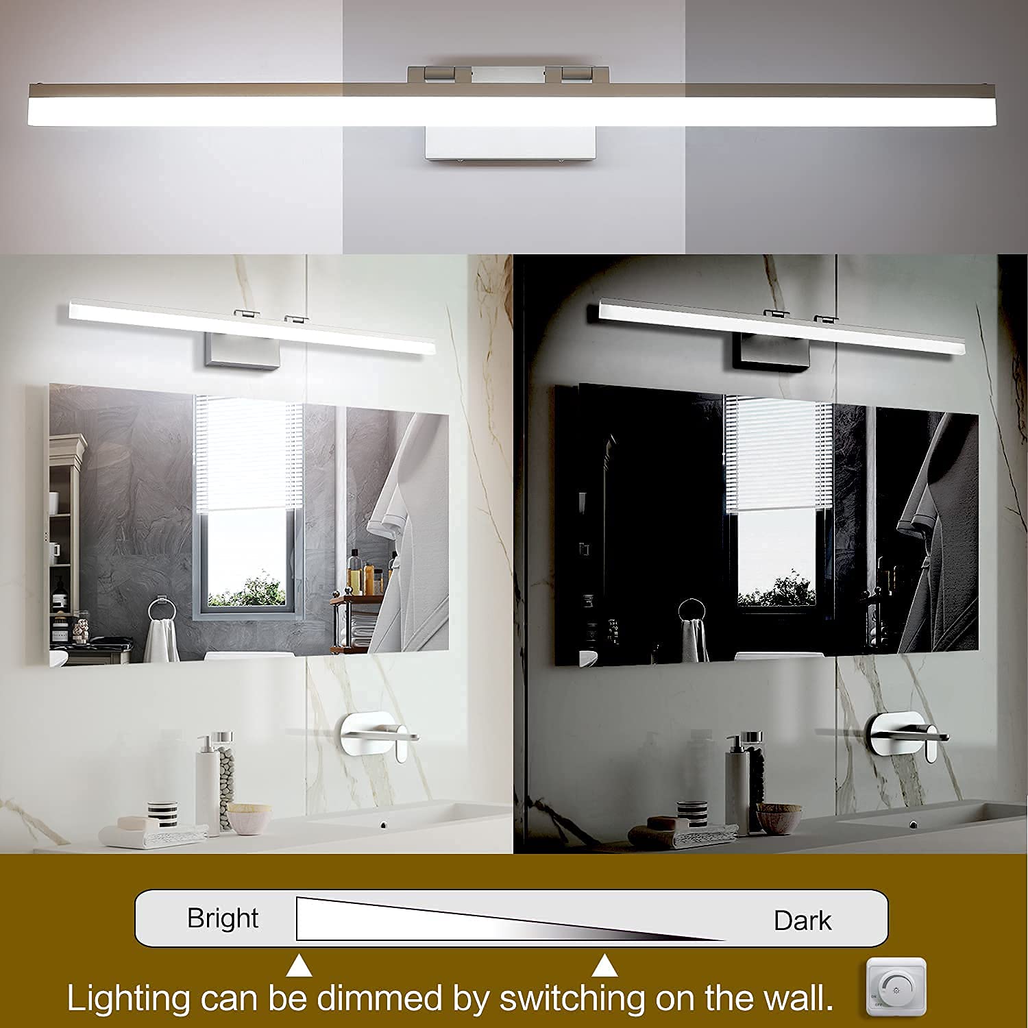 SOLFART LED Vanity Lights Bundle - 7248-5T & 8778-1000mm Modern Bathroom Light Fixtures in Silver & Gloss Chrome - Perfect for Makeup Vanity, Dressing Room, and Contemporary Bathroom Lighting