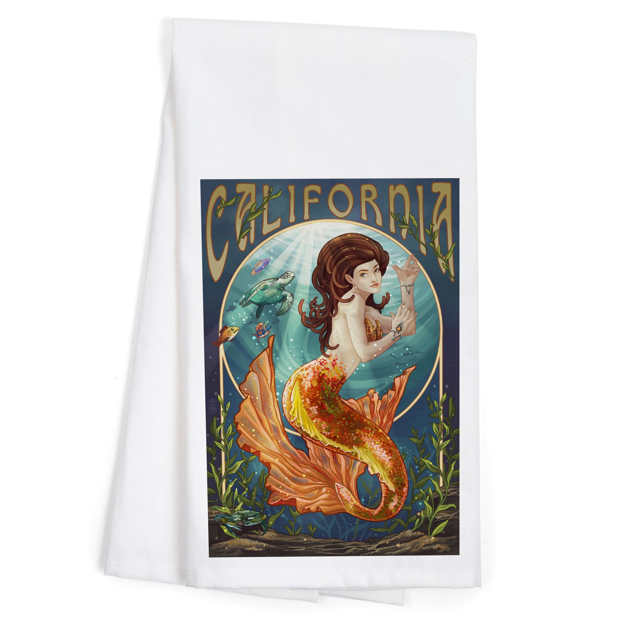 California Mermaid 100% Cotton Tea Towel - Decorative Hand Towel for Kitchen & Home Decor | Perfect for Dish Drying, Gift Giving & Coastal Themed Decor