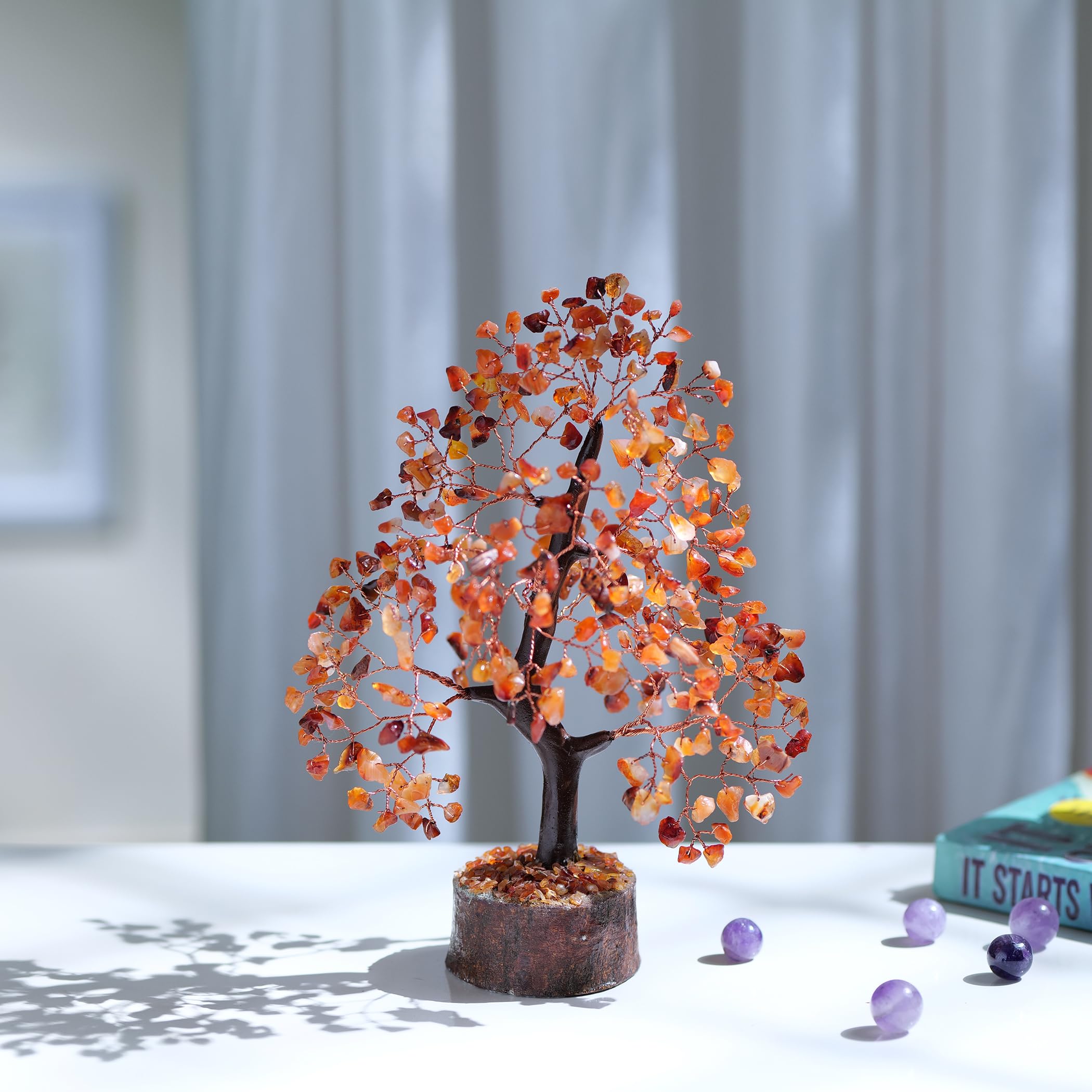 PYOR Carnelian Crystal Tree - Spiritual Home Decor for Wealth & Good Luck | Healing Stones & Crystals for Meditation, Feng Shui & Positive Energy | Perfect for Yoga Rooms, Office Desks & Gift Giving