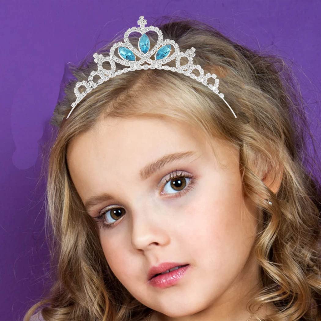 Blue Crystal Princess Crown Tiara for Women & Girls - Elegant Birthday Party Hair Accessory & Costume Headband - Perfect for Birthday Parties, Pageants, Halloween & Dress-Up Play