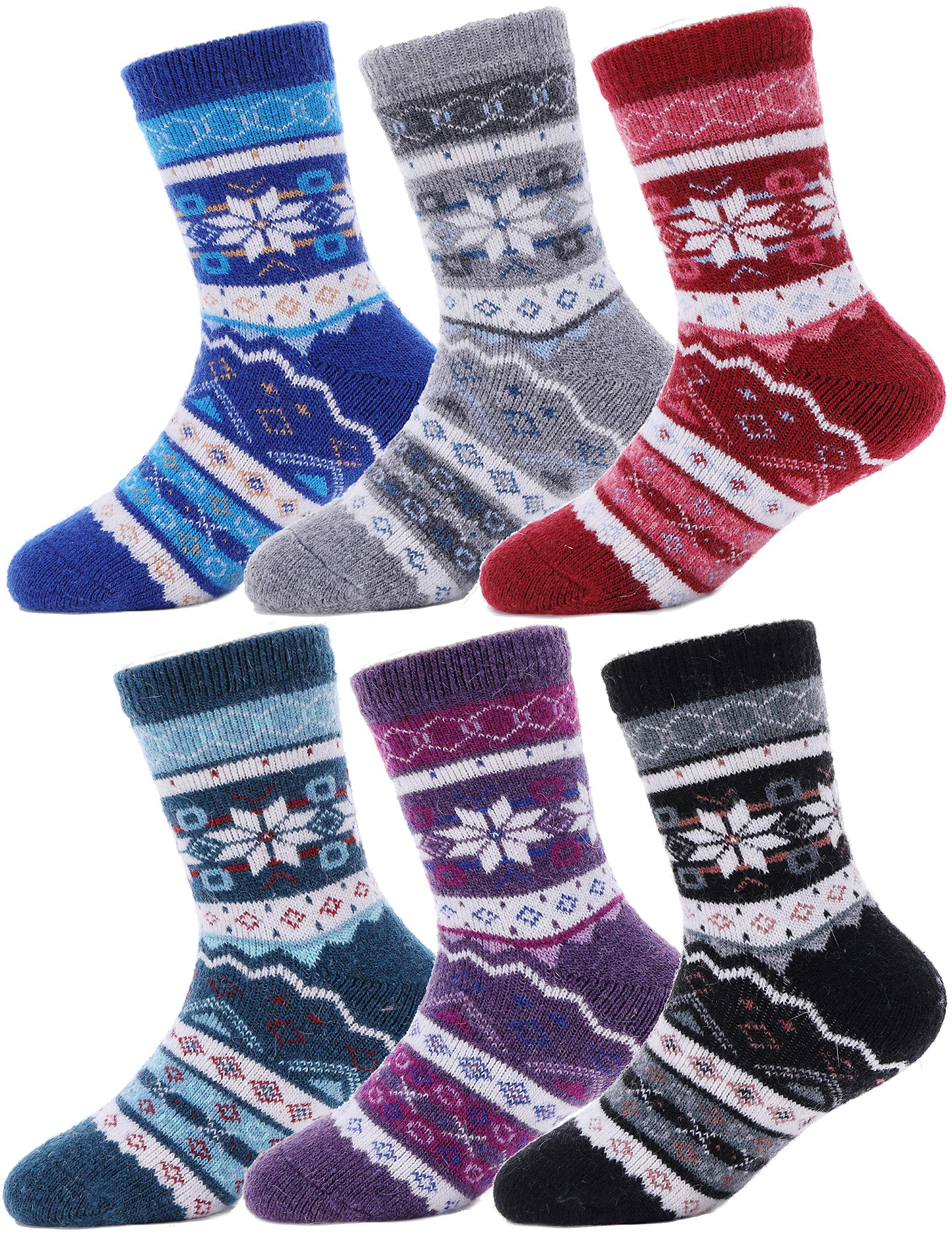 EBMORE Kids Merino Wool Socks for Toddlers - 6 Pairs Warm Thermal Winter Boot Socks for Boys & Girls, Soft & Cozy Hiking Crew Socks - Perfect for Outdoor Adventures, School & Cold Weather