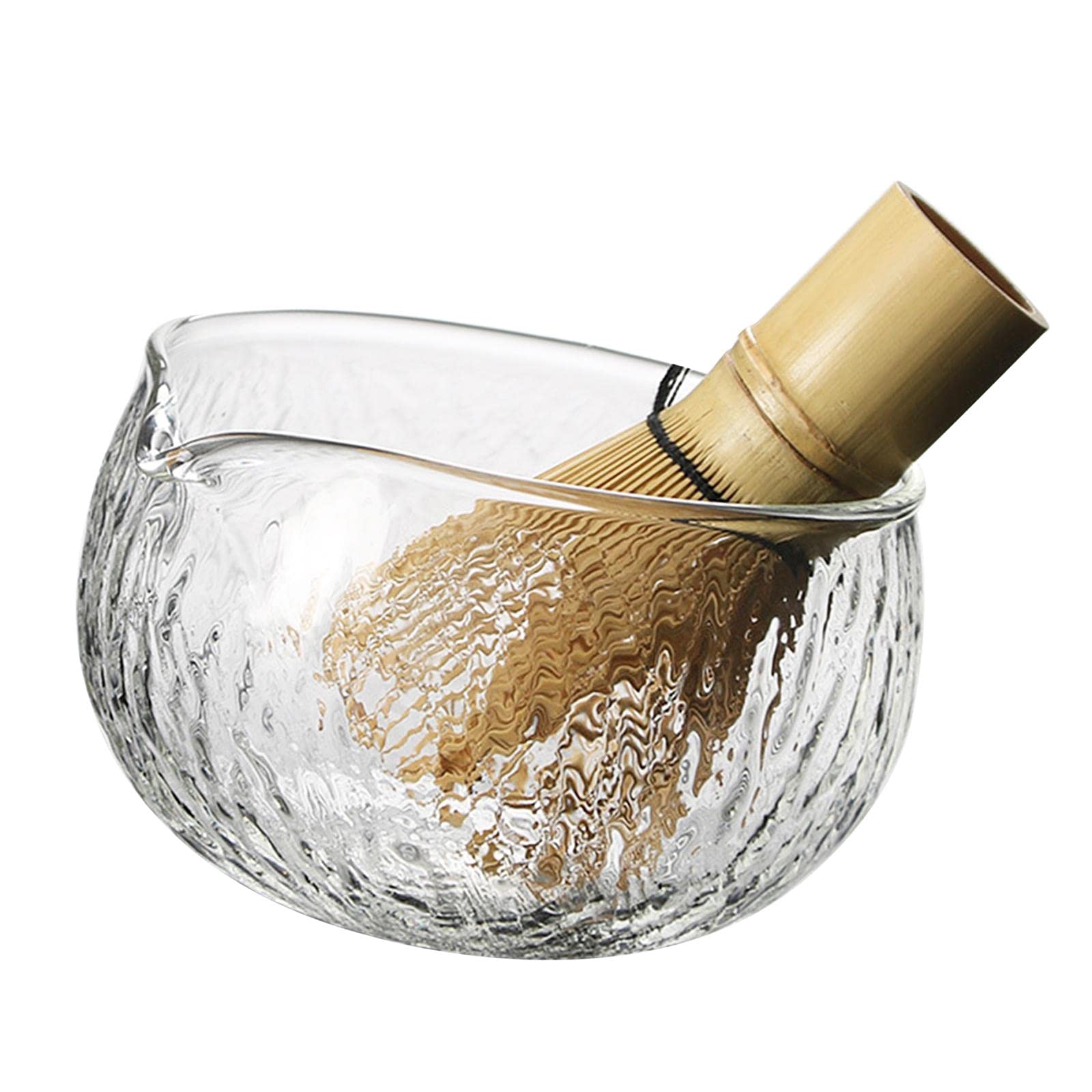 Premium Matcha Bowl Set - Textured Glass Tea Cup with Spout for Whisking & Pouring | Perfect for Japanese Tea Ceremony, Office & Home Kitchen Use