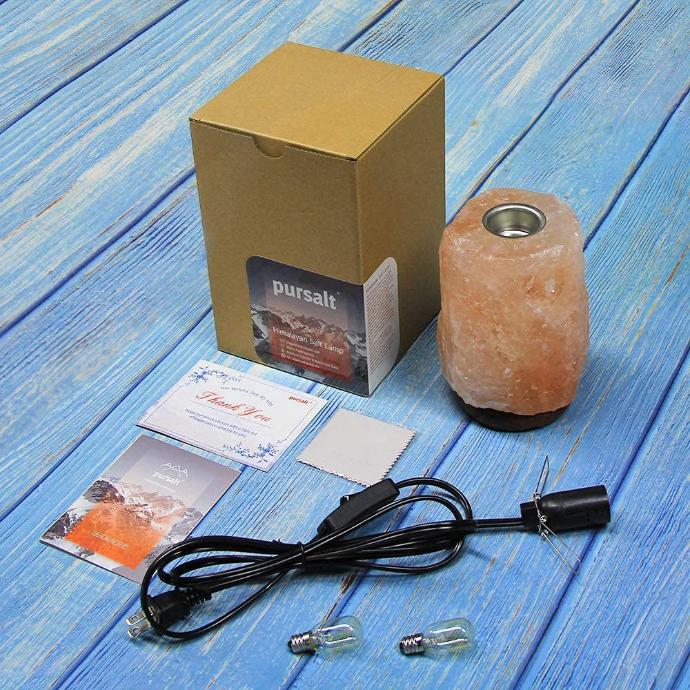 Upgraded Himalayan Pink Salt Lamp Diffuser with 3 Replacement Bulbs - Natural Rock Crystal Salt Lamp with Essential Oil Warmer & Wooden Base - Aromatherapy Night Light for Bedroom, Yoga, Meditation & Relaxation