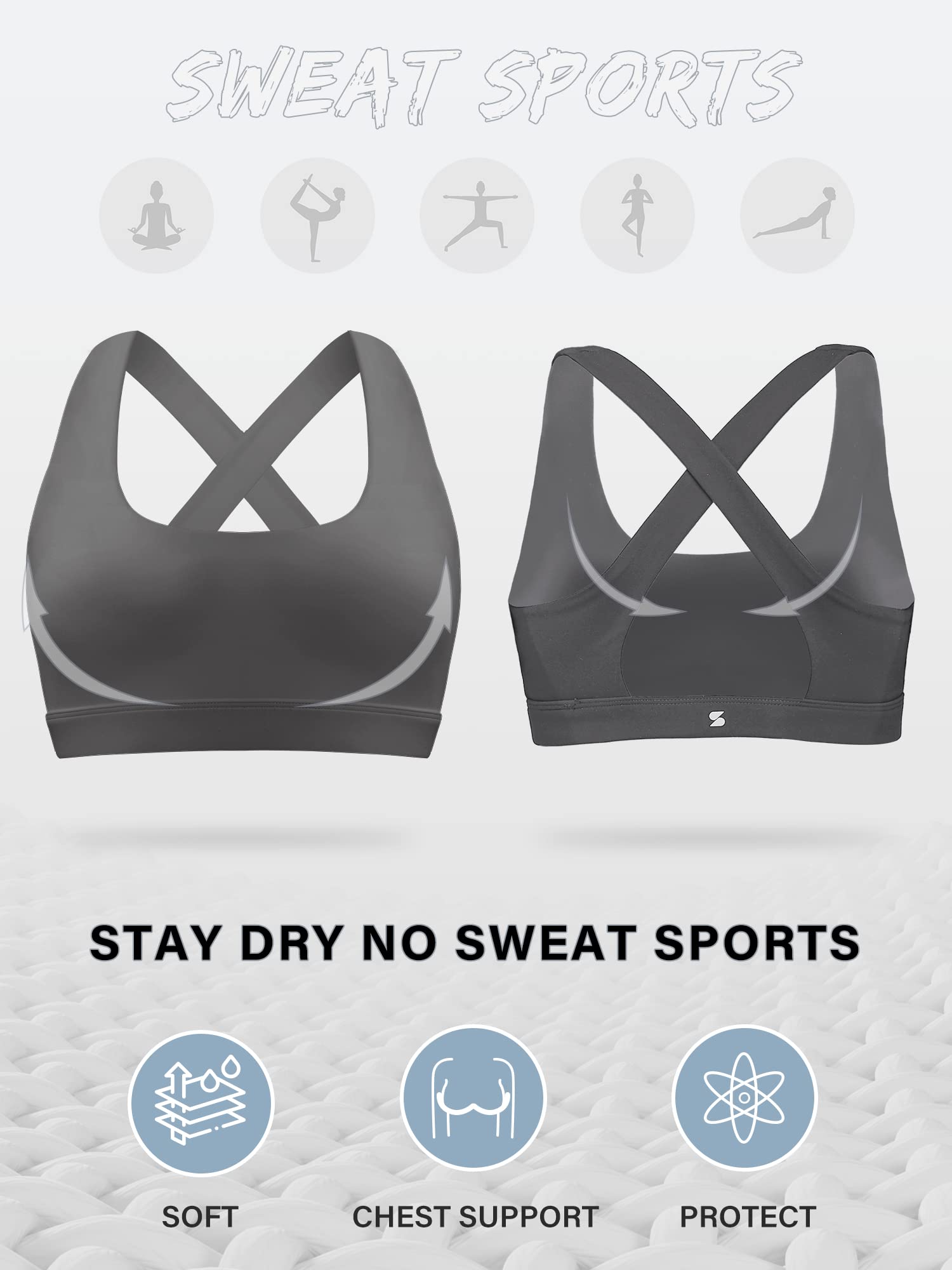 Stelle Women's Strappy Sports Bra - Full Coverage Criss Cross Back Yoga Bra with Padded Support for Workout & Gym - Perfect for Yoga, Running, HIIT and Fitness Training