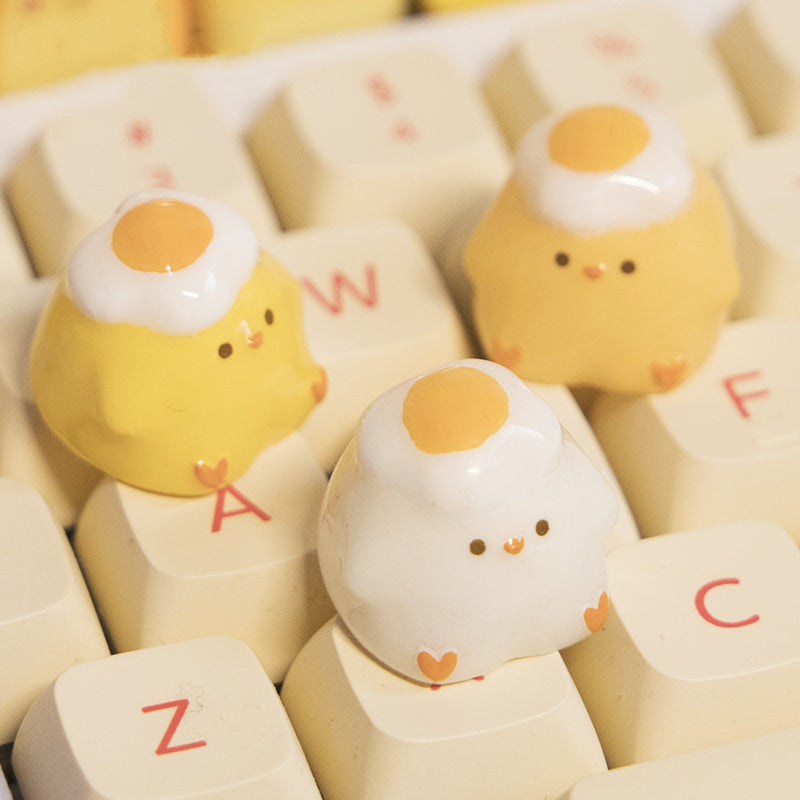 Chick Personality Resin Keycaps - Poached Egg Artisan Keycaps for Mechanical Keyboards | Cute & Unique Keyboard Decor for Gamers & Typists
