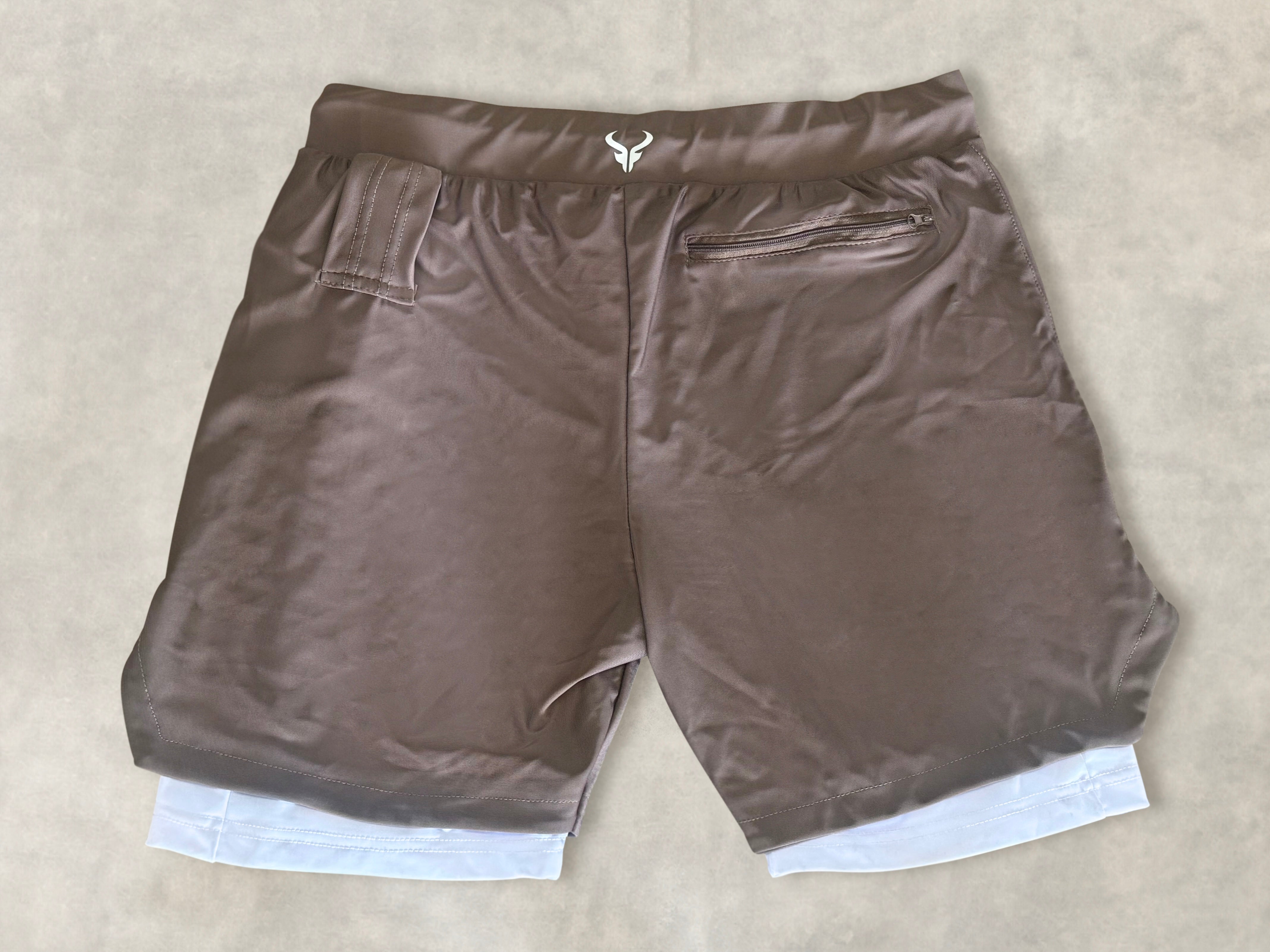 Cerus Clay Brown Fusion 2-in-1 Running Shorts for Men - Quick-Dry Athletic Workout Shorts with Built-in Liner - Perfect for Gym, Jogging & Outdoor Activities