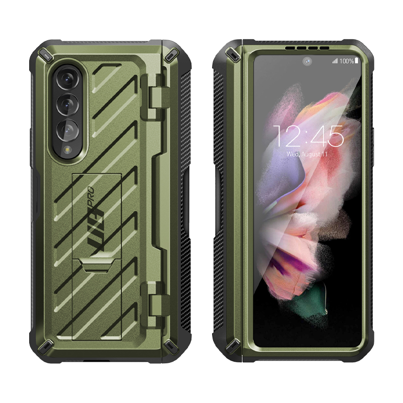 Samsung Galaxy Z Fold 3 Unicorn Beetle Pro Rugged Protective Case with S Pen Holder - Dark Green | Shockproof & Drop Proof Cover for Work, Travel & Outdoor Activities