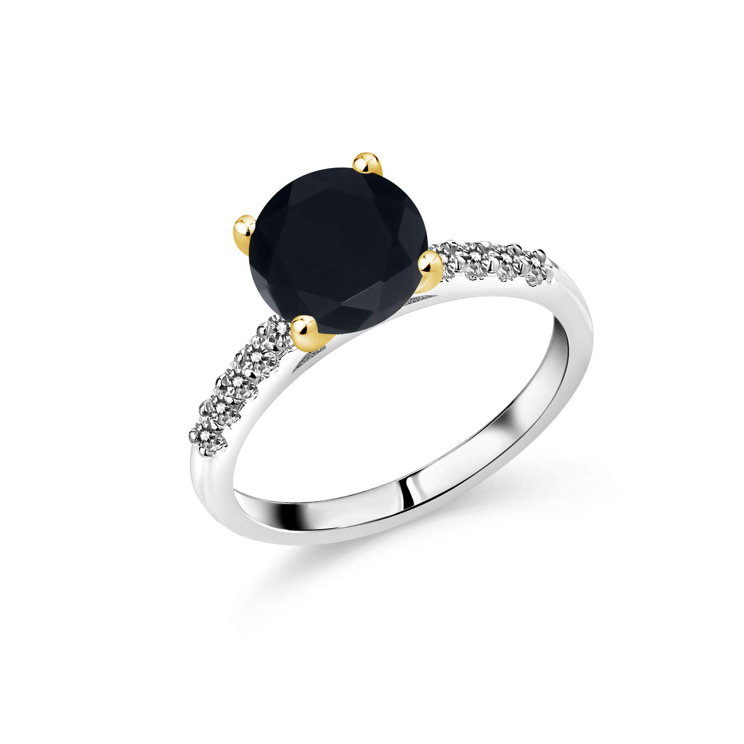 1.98 Ct Black Onyx & White Diamond Ring in 925 Silver with 10K Yellow Gold Prongs – Elegant Jewelry for Women | Perfect for Weddings, Anniversaries & Special Occasions