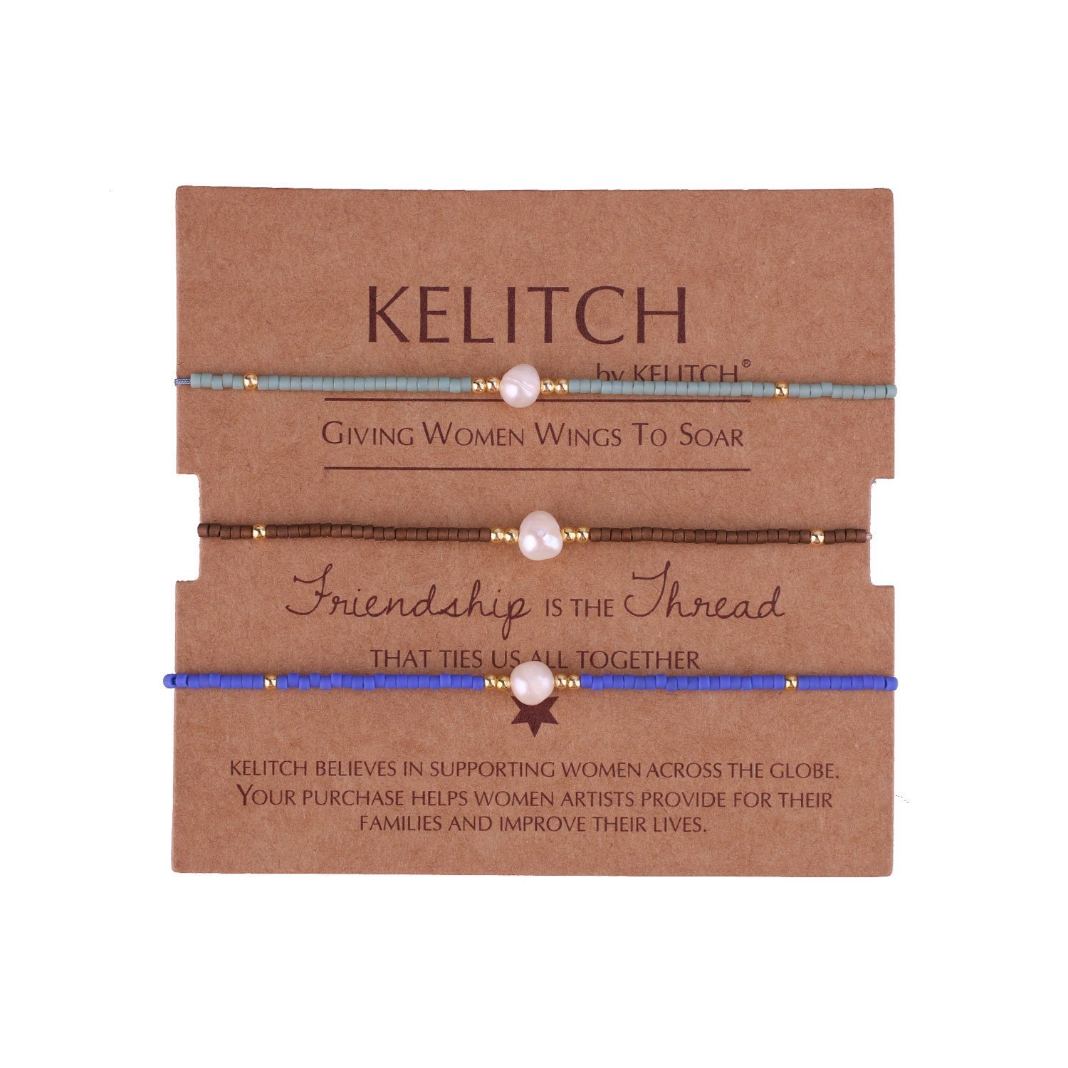 KELITCH 3-Piece Natural Pearl Bracelet Set for Women - Dainty Thin Rope Friendship Bracelets, Handmade Stackable Charm Bracelets - Perfect for Gifts, Layering & Everyday Wear