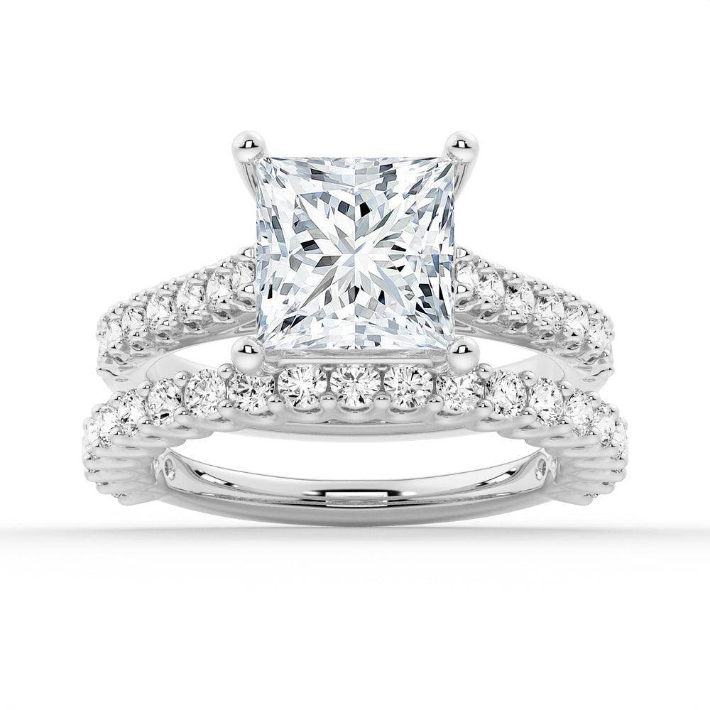 Princess Cut Pavé Moissanite Engagement Ring - 14K White Gold Wedding Band for Women | Sparkling Diamond Alternative for Proposals, Anniversaries & Special Occasions