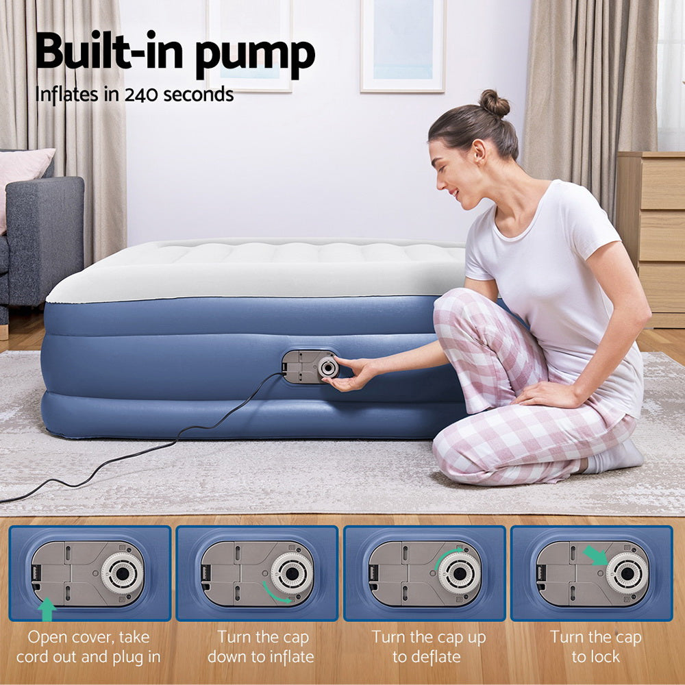 46cm Thick Inflatable Air Mattress with Built-in Pump - Queen Size for Camping, Guest Beds & Travel Comfort