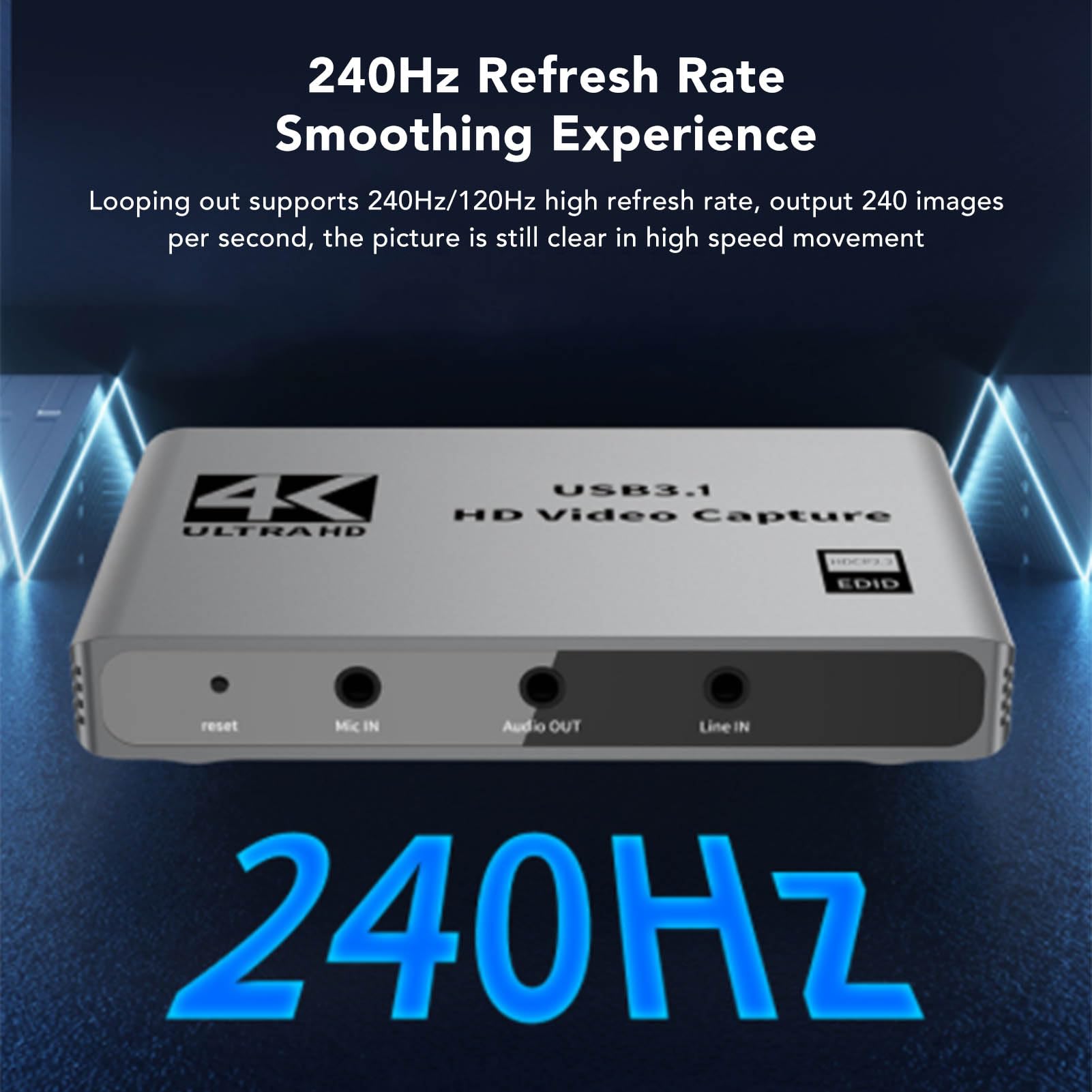 4K 60Hz HDR USB 3.0 Video Capture Card with 3.5mm Audio - 1080P HDMI Game Capture Device for Live Streaming, Gaming & Recording - Aluminum Alloy Portable Design (HC868) - Perfect for Twitch, YouTube & OBS Streaming