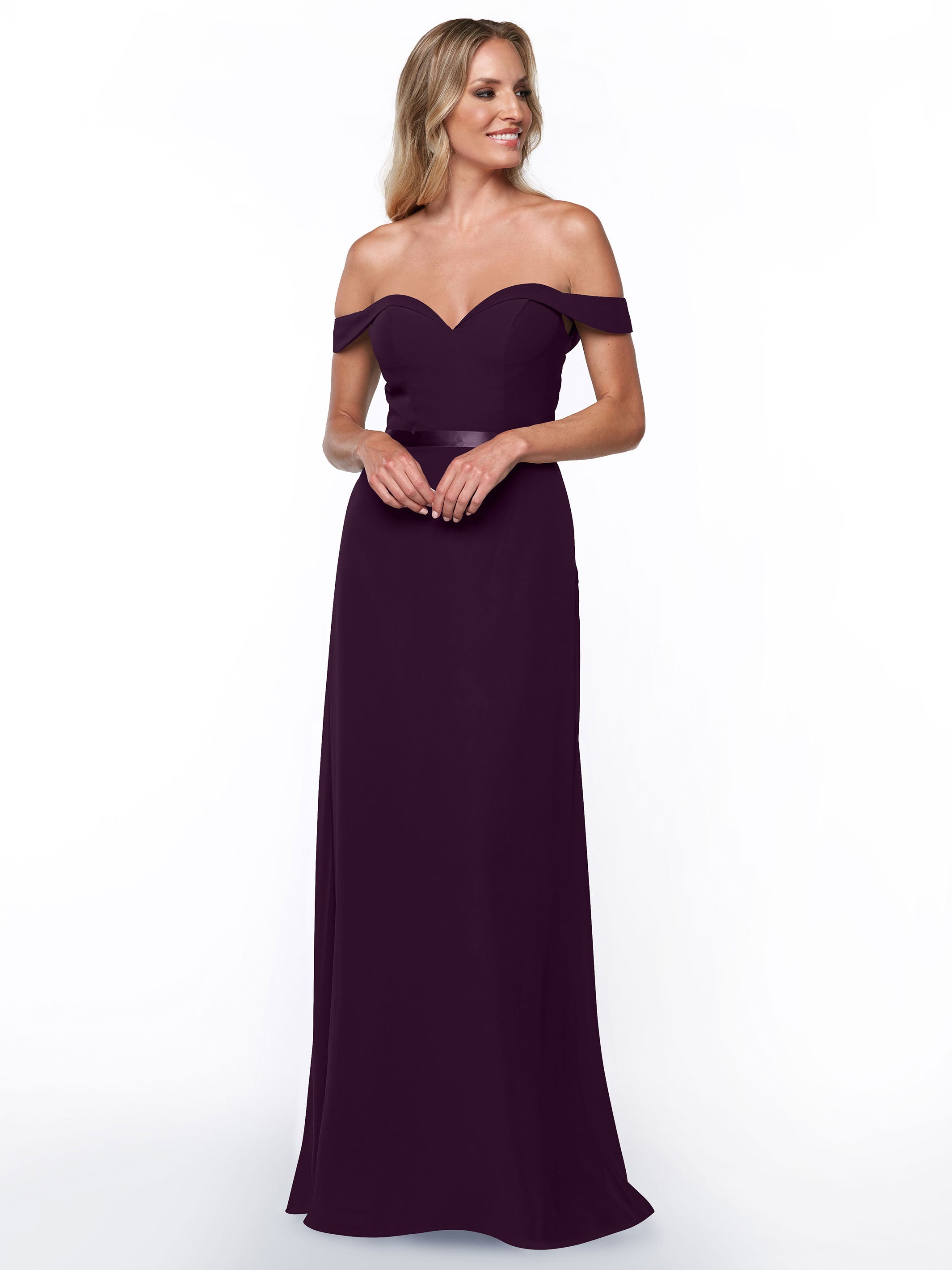 Elegant Off-the-Shoulder Chiffon A-Line Bridesmaid Dress with Sash - Perfect for Weddings, Formal Events & Special Occasions
