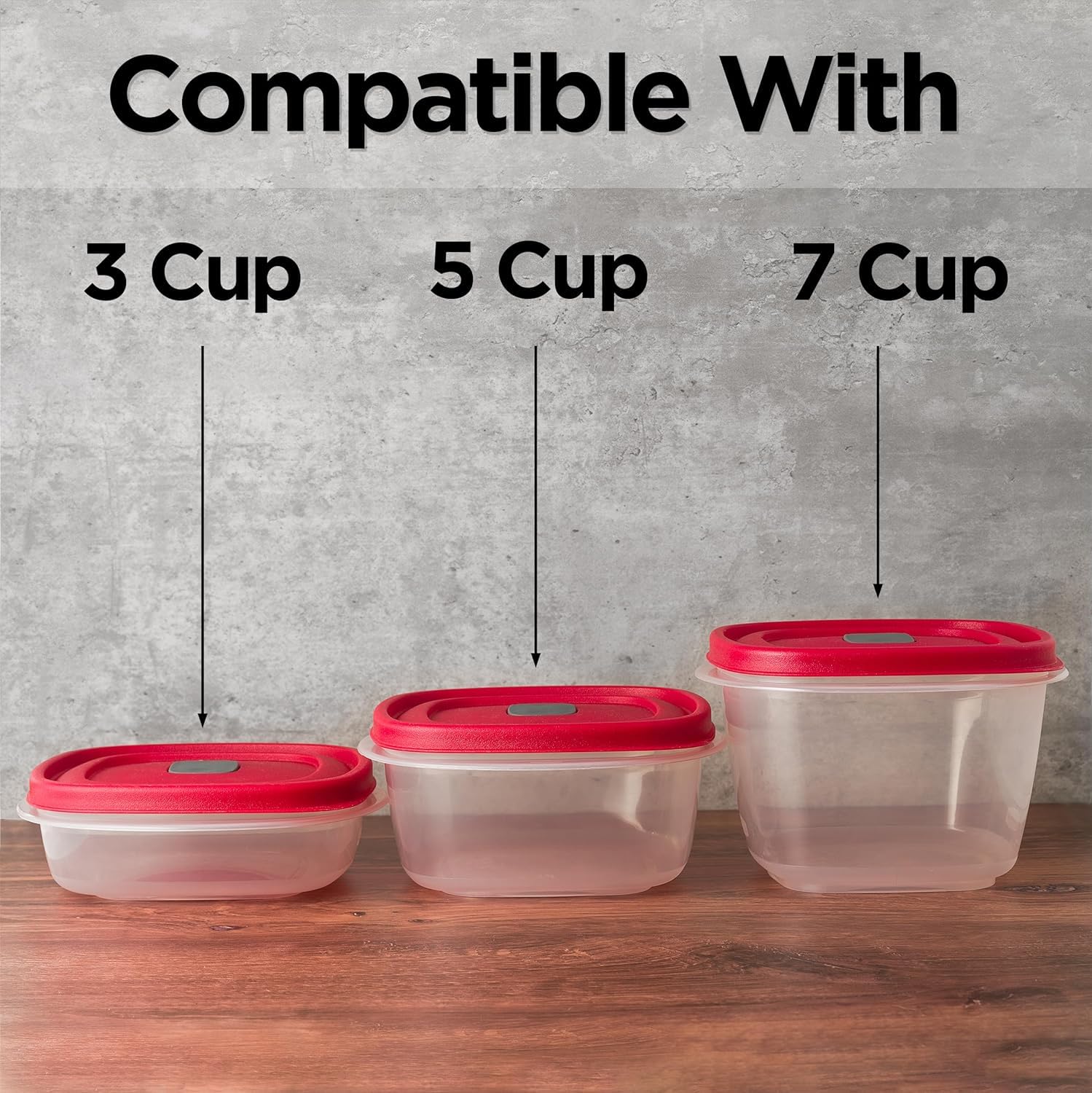 Rubbermaid Food Storage Container Replacement Lids (3/5/7 Cup) - 3 Pack Set - Airtight & Leakproof for Fresh Food Storage - Perfect for Meal Prep, Leftovers & Pantry Organization