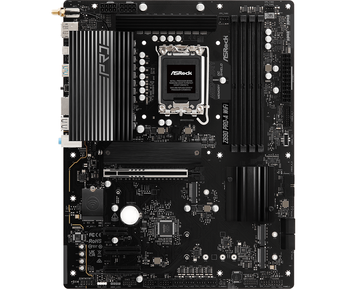 ASRock Z890 Pro A WiFi Motherboard - Intel LGA 1700 Socket, DDR5, PCIe 5.0, Dual M.2, WiFi 6E, 2.5G LAN - Perfect for Gaming PC Builds & Content Creation Workstations