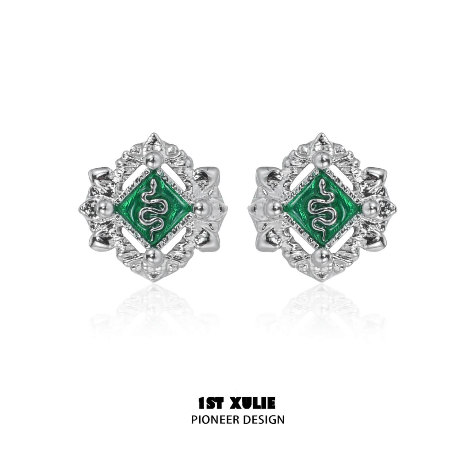 Slytherin House S925 Sterling Silver Snake Badge Earrings for Women - Harry Potter Inspired Jewelry Gift for Fans - Perfect for Cosplay, Halloween & Witchy Fashion