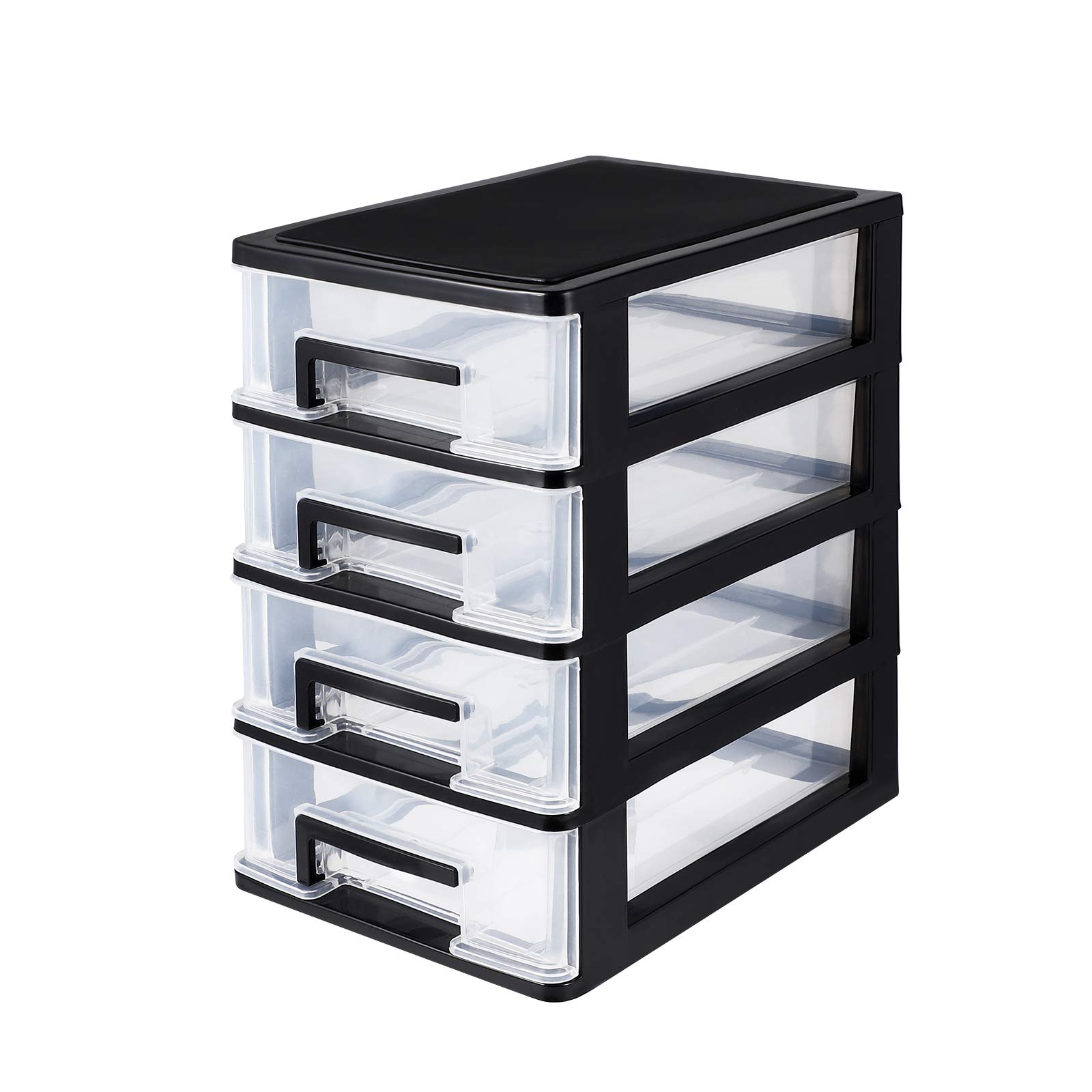 BESPORTBLE 4-Drawer Plastic Storage Organizer - Portable Multifunctional Closet & Home Storage Rack (Black/Transparent) - Perfect for Bedroom, Office, Bathroom & Kids Room Organization