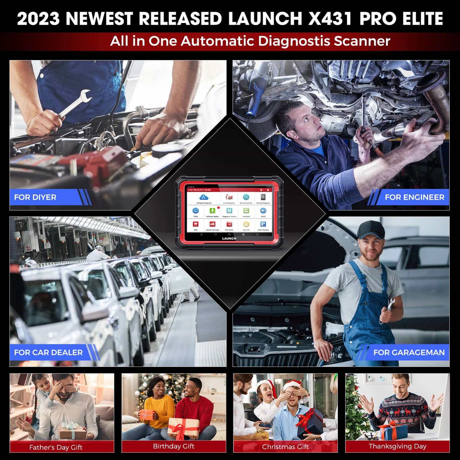 2025 LAUNCH X431 PRO Elite OBD2 Scanner - Bi-Directional Diagnostic Tool with ECU Online Coding, Full System Coverage, 37+ Reset Services, CANFD/DOIP, FCA, Key Programming (2 Years Free Updates) - Perfect for Auto Shops & DIY Car Maintenance
