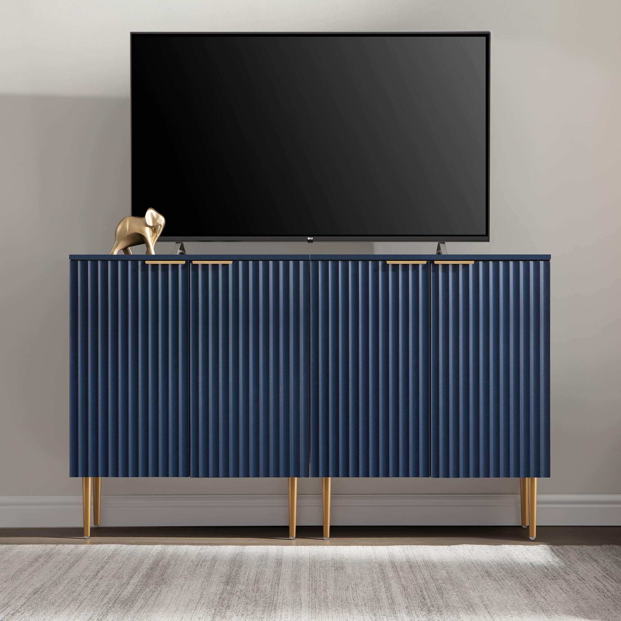 Modern Navy Blue Accent Cabinet with Doors & Adjustable Shelf - Buffet Table, Credenza, Coffee Bar for Kitchen, Living & Dining Room | Stylish Storage Solution for Home Decor & Entertaining