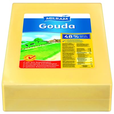 Milram Gouda Cheese Block - 48% Fat Content - 15 kg Bulk Dutch Cheese for Restaurants, Catering & Wholesale - Perfect for Sandwiches, Cheese Platters and Cooking