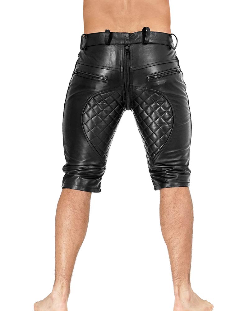 Bockle® 5 GAY-ZIP Men's Leather Shorts with Full Zip - Stylish Faux Leather Pants for Casual Wear, Night Out & Motorcycle Riding