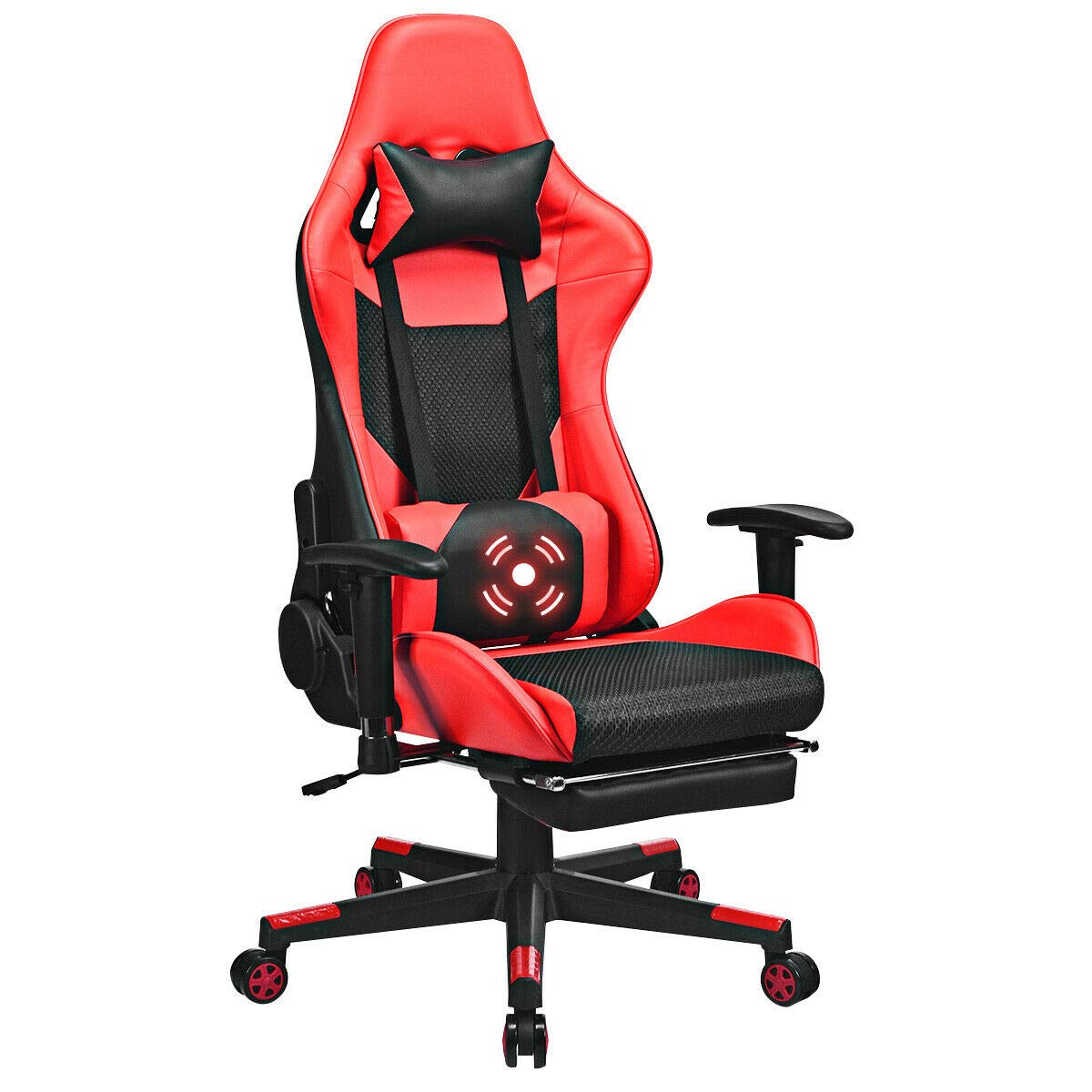 Giantex Ergonomic Massage Gaming Chair with Footrest - High Back PU Leather E-Sport Computer Chair with Adjustable Headrest & Lumbar Support - Perfect for Video Gaming, Office Work & Home Relaxation (Red)