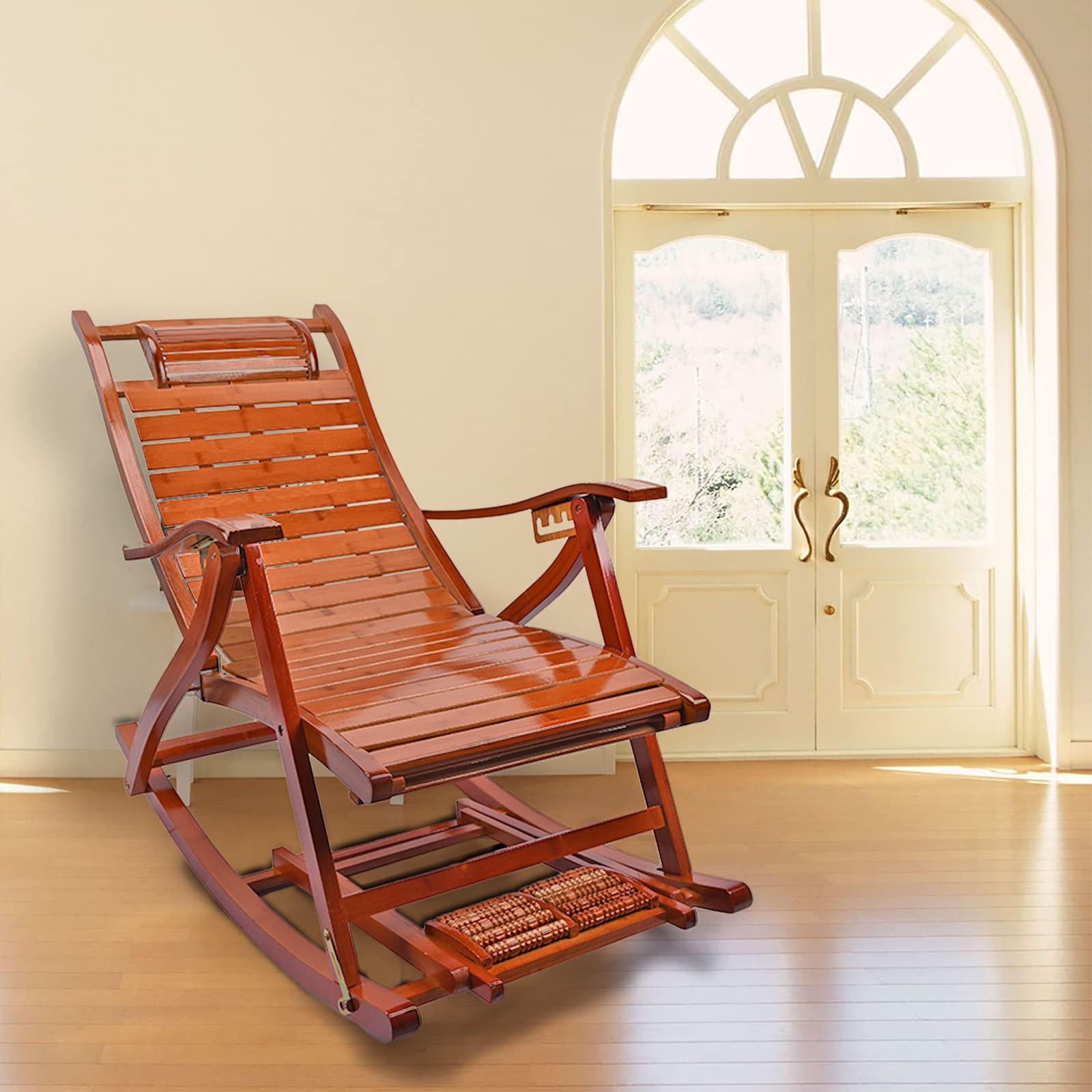 Foldable Rocking Chair - Portable Bamboo Lounge Chair for Indoor & Outdoor Use - Perfect for Garden, Patio, Beach, and Relaxation