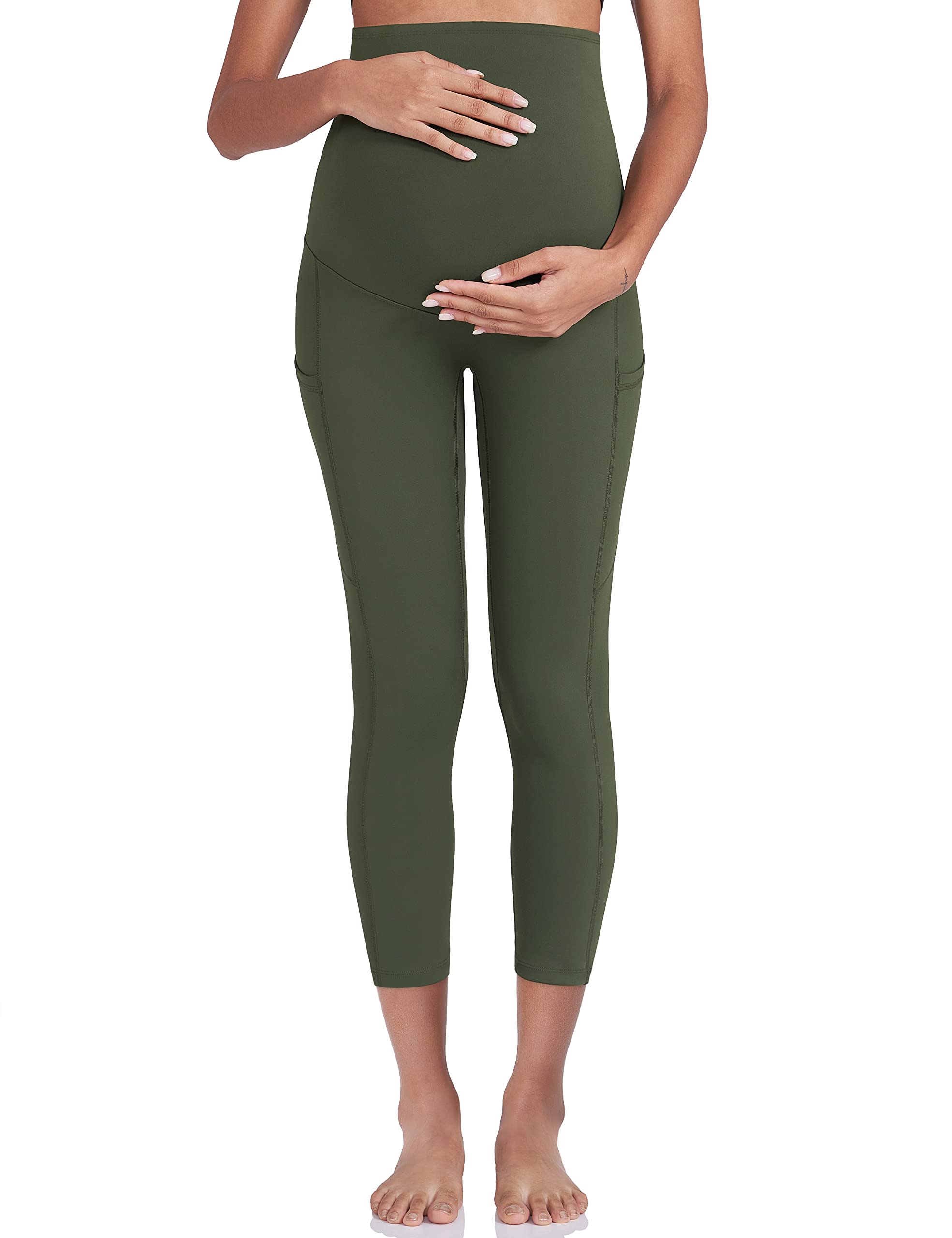 POSHDIVAH Women's Maternity Yoga Pants - Over The Belly Pregnancy Workout Leggings with Pockets - Soft Stretchy Activewear for Gym, Running & Office Wear