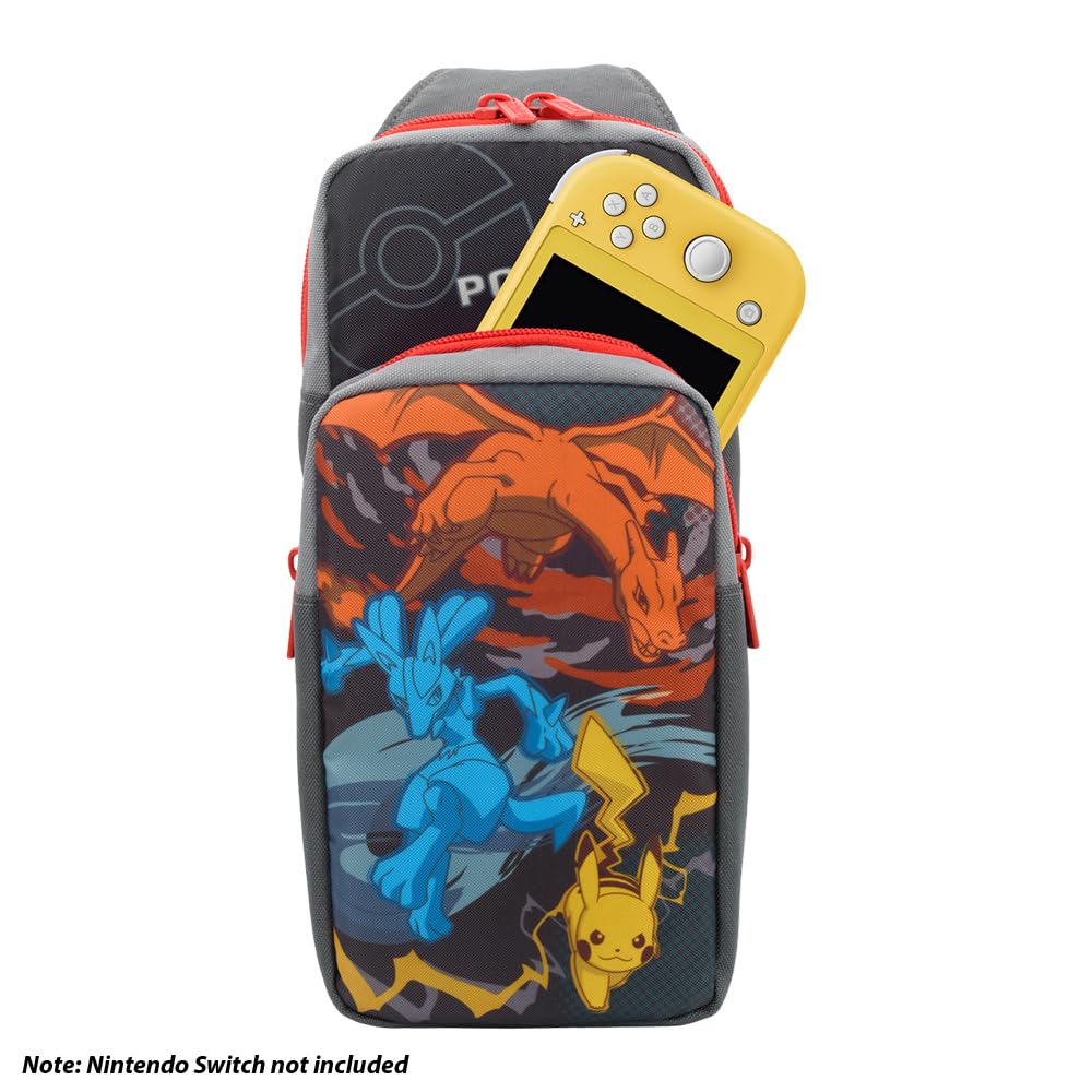 HORI Official Licensed Nintendo & Pokémon Adventure Pouch for Nintendo Switch & OLED Model - Pikachu, Charizard & Lucario Design - Perfect for Travel, Gaming Storage & Protection