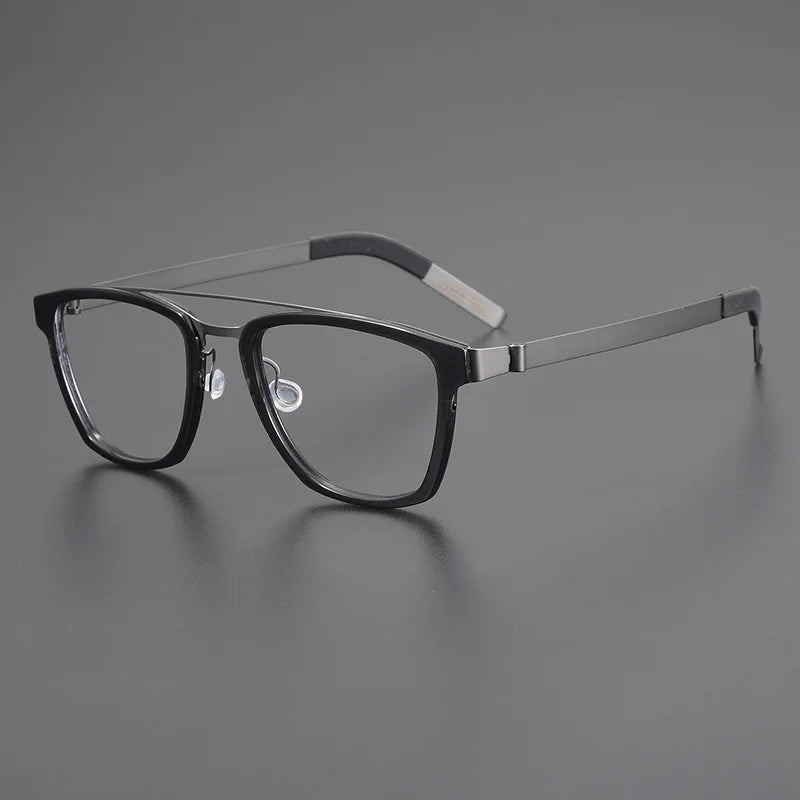 Unisex Black Titanium Square Eyeglasses with Double Bridge - Lightweight & Durable Frame (Model 4507) | Perfect for Office, Reading & Everyday Fashion Accessory
