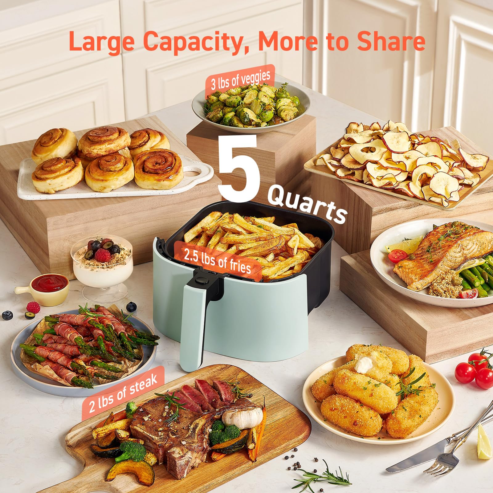COSORI Air Fryer Pro LE 5-Qt - 10-in-1 Multi-Function Airfryer with Bake, Roast, Preheat & Dehydrate | Includes 20PCS Paper Liners, Shake Reminder & 130+ Recipes | 85% Less Oil, Compact Design, Dishwasher Safe (Green) | Perfect for Healthy Cooking, Meal Prep & Family Dinners