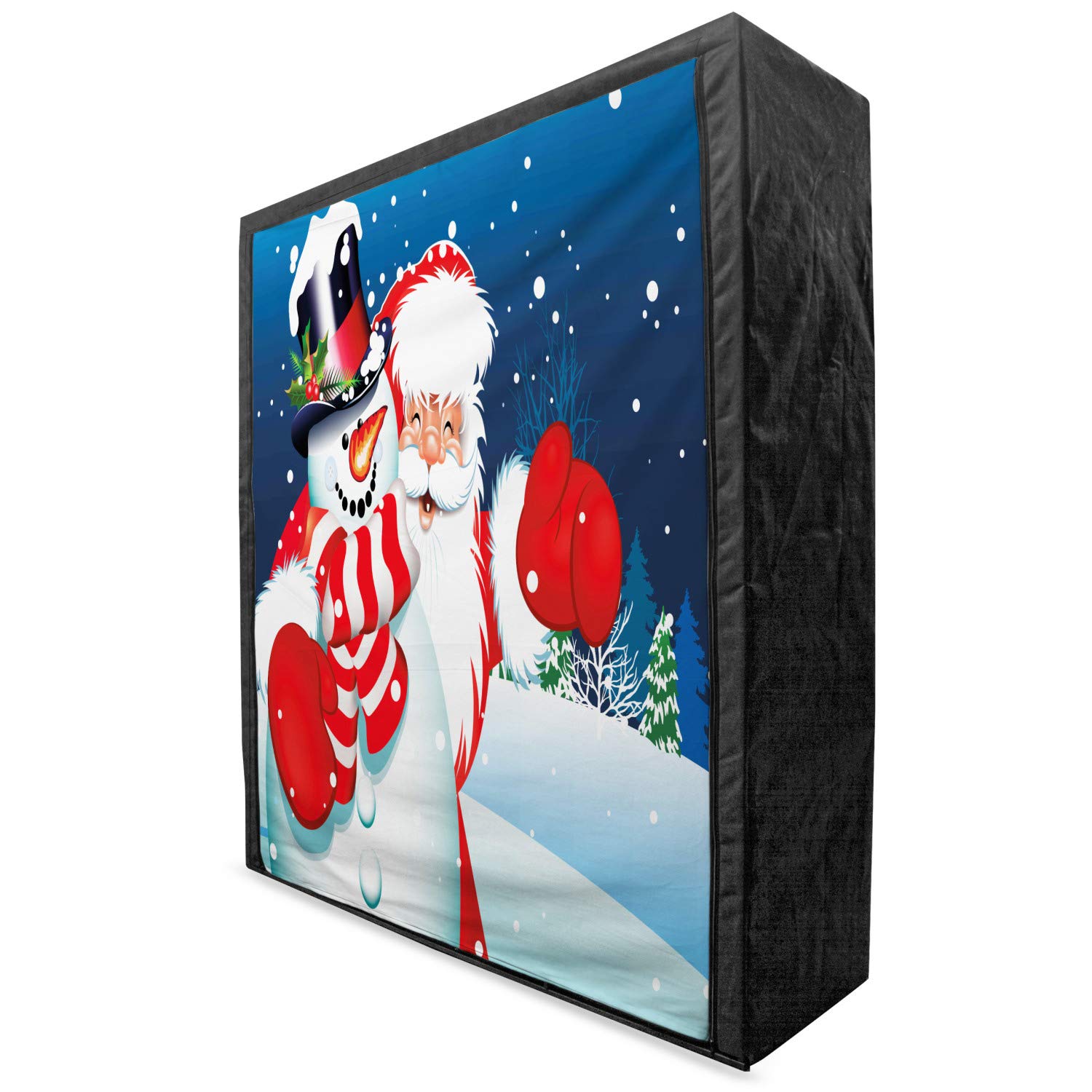Ambesonne Christmas Portable Fabric Wardrobe - Cartoon Santa Claus & Snowman Design with Winter Hills & Fir Trees, 59