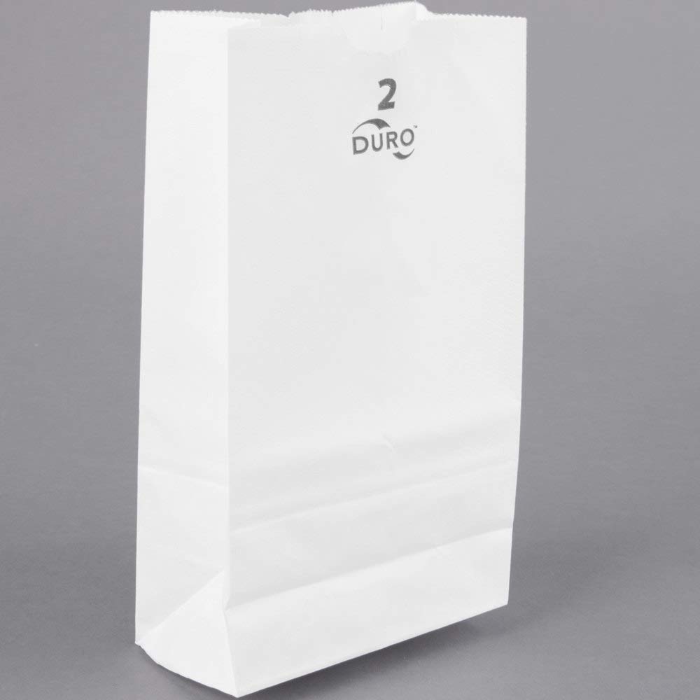 Duro White Paper Lunch Bags - 100 Pack Durable Kraft Brown Bags, 2 Lb Capacity | Eco-Friendly Disposable Food Containers for School, Office & Picnic Lunches
