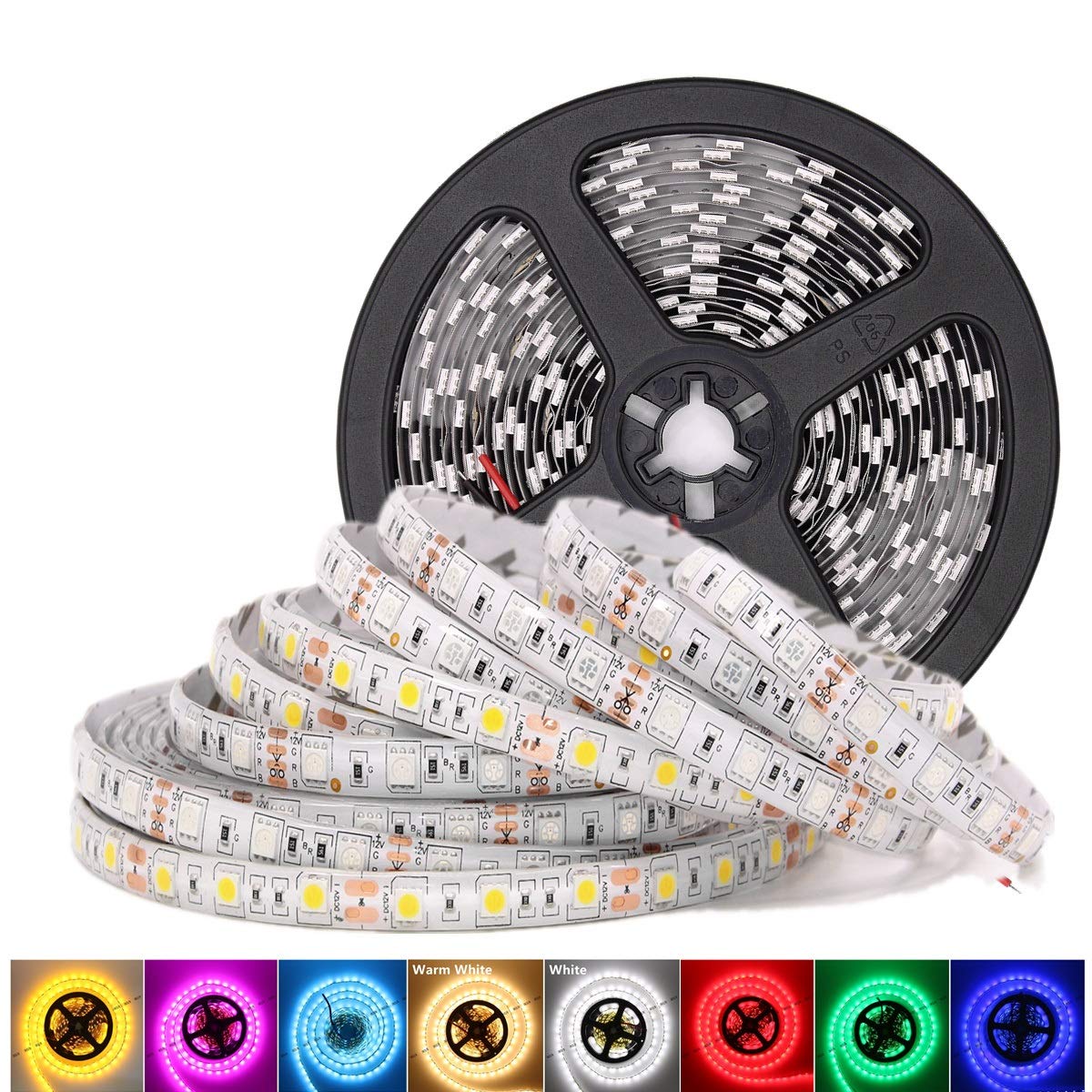Fengyan RGB LED Strip Lights 16.4ft Waterproof 300 LEDs 5050/3528 12V DC Flexible Light Ribbon for Home Decoration, Landscape Lighting & Outdoor Street Lamps - Perfect for Bedroom, Garden, Patio and Holiday Decor