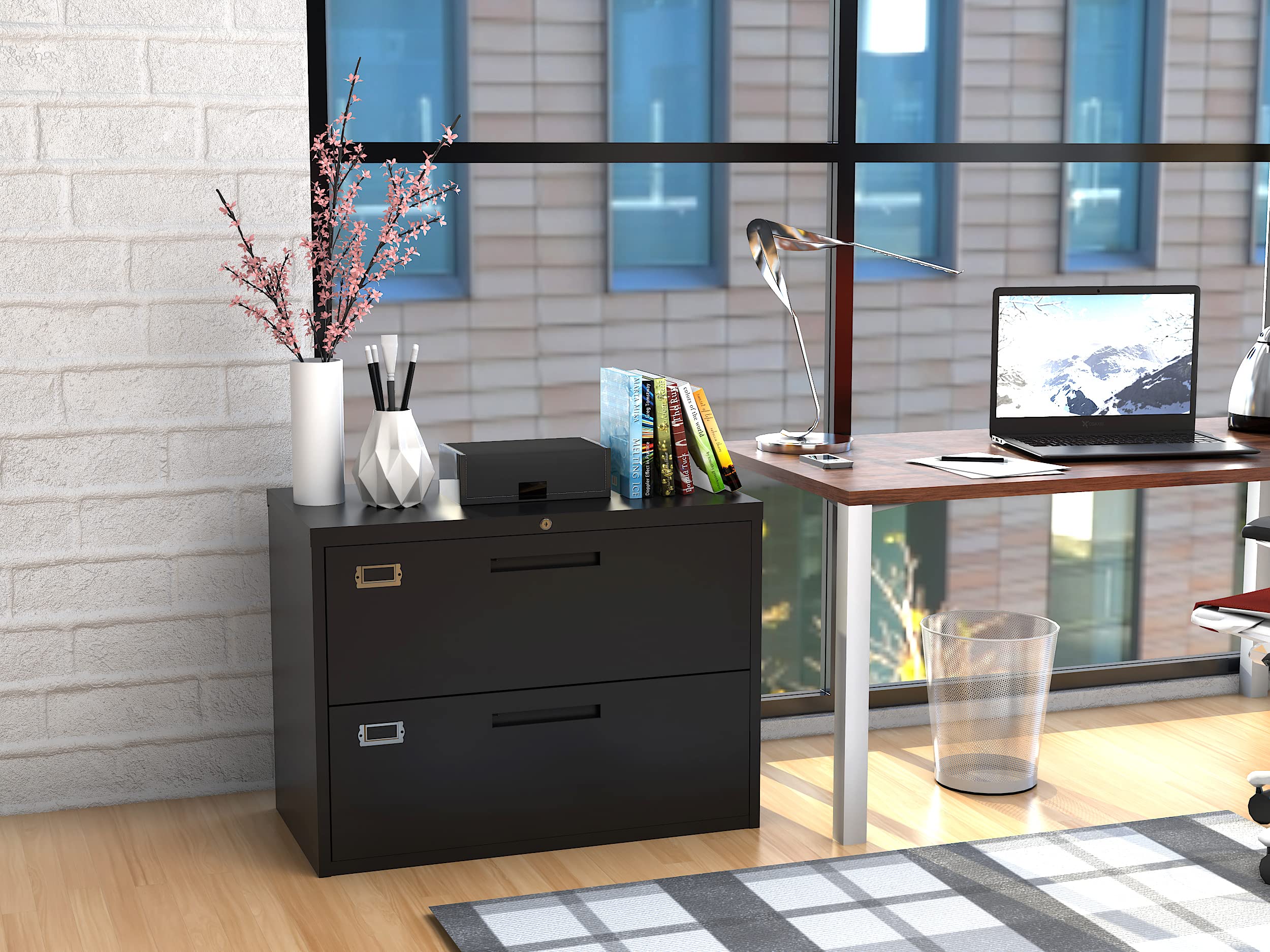 Lovinland 2-Drawer Metal Lateral File Cabinet - Black Office Storage for Hanging Files (Letter/Legal/F4/A4 Size) - Perfect for Home Office, School, or Business Organization