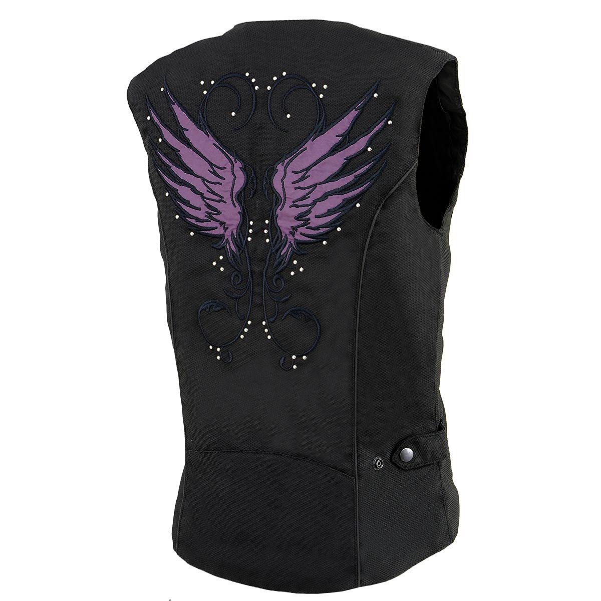 Milwaukee Leather SH1955 Women's Black Textile Vest with Wing Embroidery - Stylish Motorcycle Riding Gear for Ladies Biker Fashion
