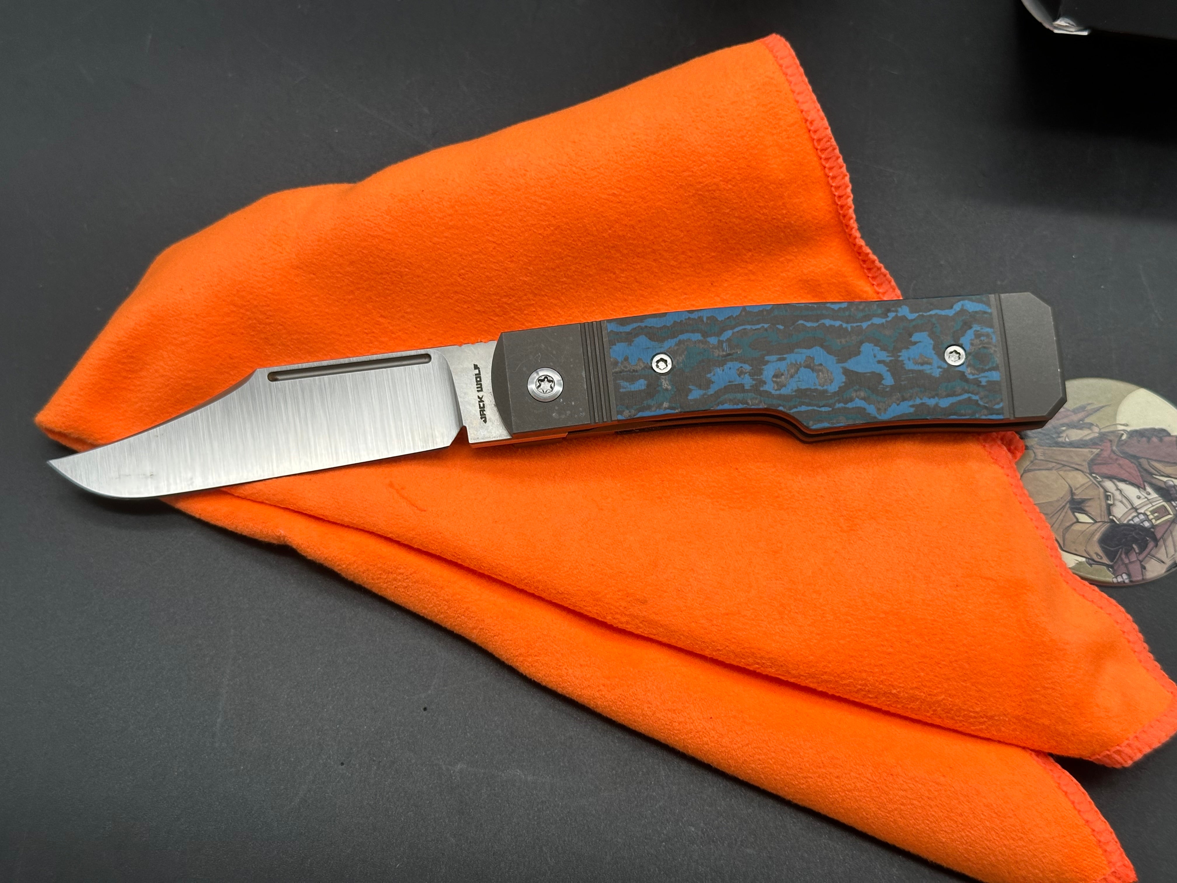 Jack Wolf Gunslinger Arctic Storm Fat Carbon Pocket Knife - EDC Folding Knife for Outdoor, Camping, Hiking & Everyday Carry