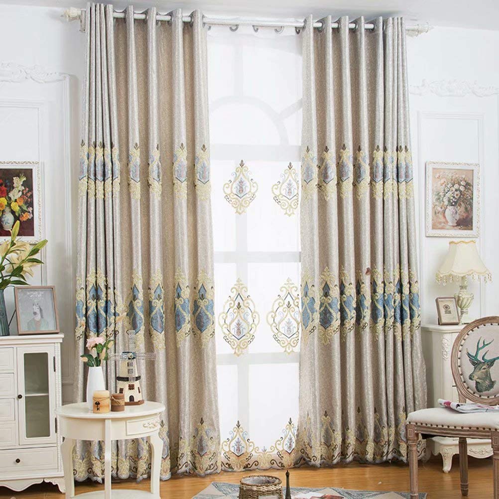 Luxury MacoHome Embroidery Blackout Curtains for Bedroom & Living Room - Decorative Thermal Insulated Window Drapes with Grommets, 2 Panels (Grey, 100