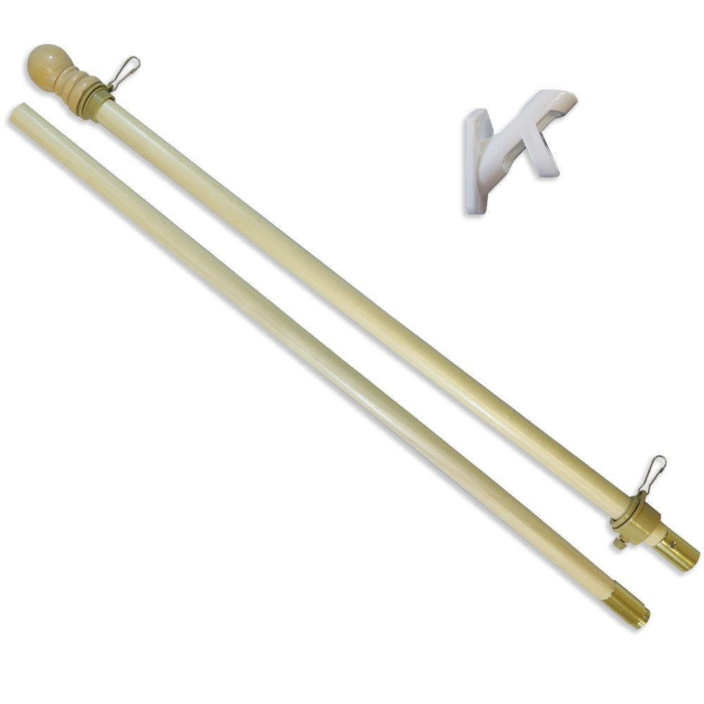 5ft Wooden Flag Pole & Bracket Kit - Light Wood 5' Flagpole with Cast Aluminum White Bracket - Perfect for Front Yard, Garden, and Patriotic Decorations