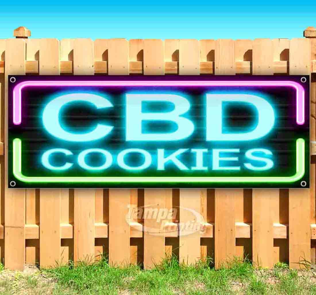 Premium 13 oz Heavy-Duty Vinyl CBD Cookies Banner with Metal Grommets - Single-Sided Non-Fabric Sign for Trade Shows, Retail Stores & Outdoor Events