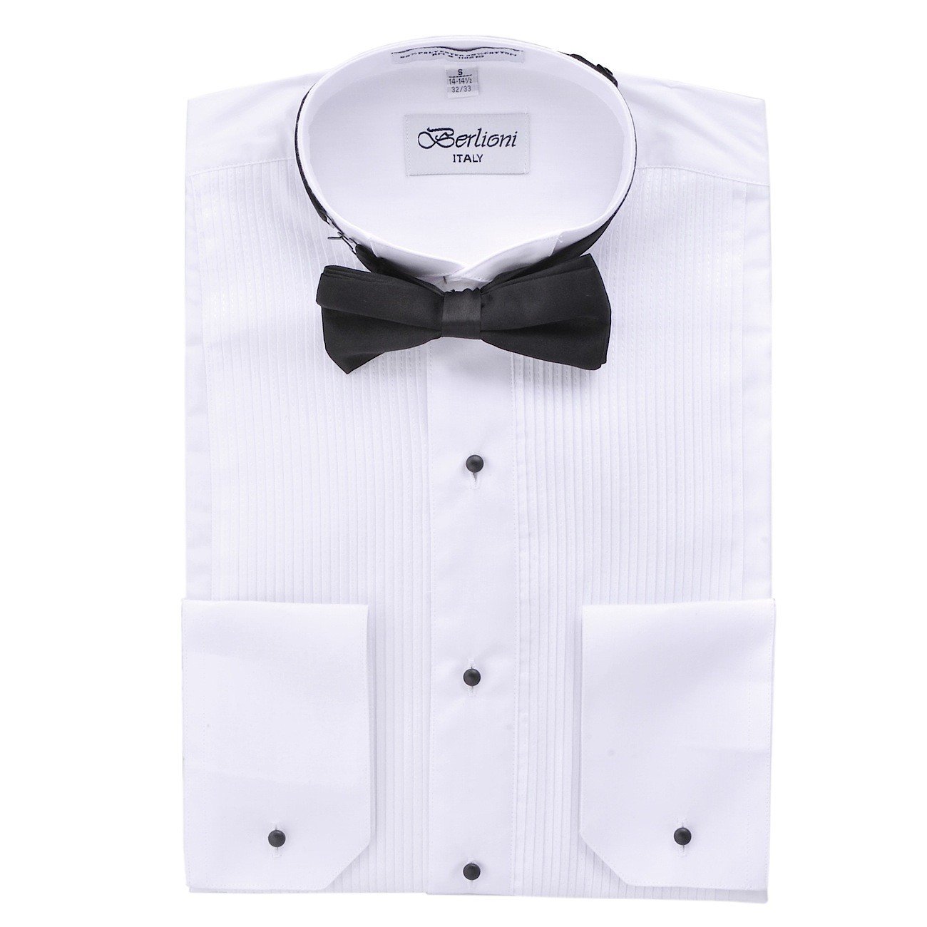 Stylish Convertible Men's Cufflink Tuxedo Dress Shirt with Black Bow Tie Set - Perfect for Weddings, Prom & Formal Events