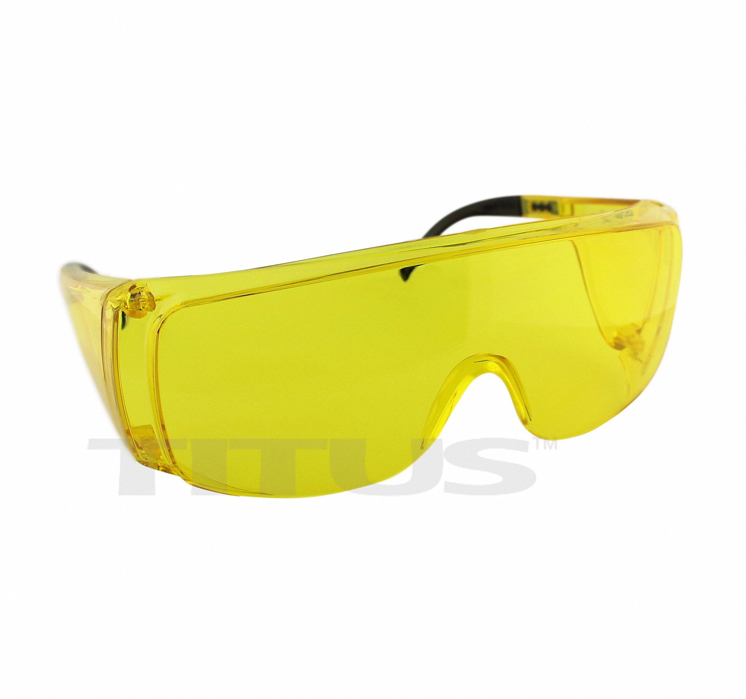 TITUS Large Industrial & Scientific Safety Glasses with Pouch - OTG Compatible, Yellow Lens for Eye Protection | Perfect for Construction, Lab Work & DIY Projects